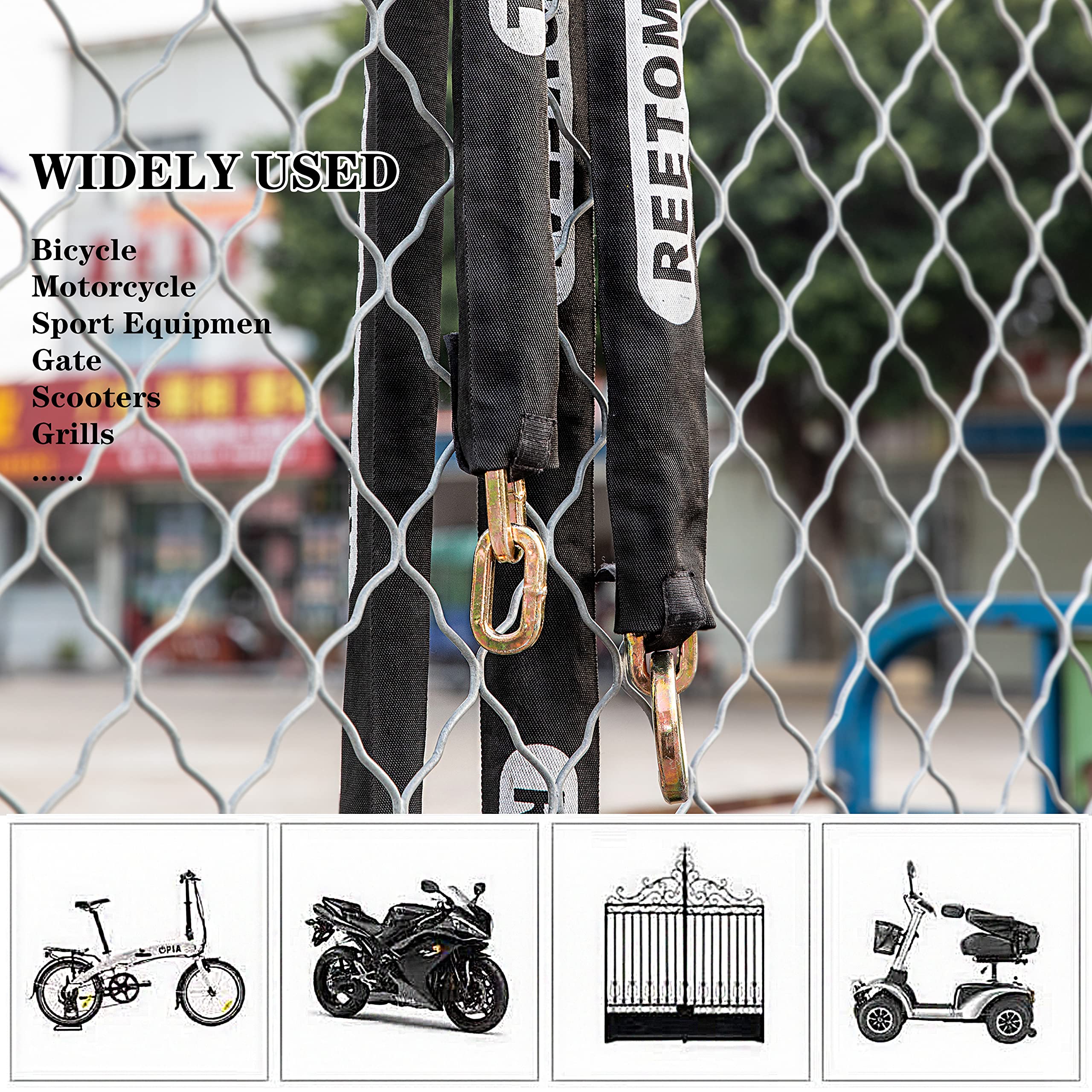 Robuste Sicherheitskette, 3 m x 0,95 cm dick | Gehärteter Stahl, schnittfest, Anti-Diebstahl-Schlosskette, für Motorräder, Fahrräder, ATVs, Anhänger, Container
