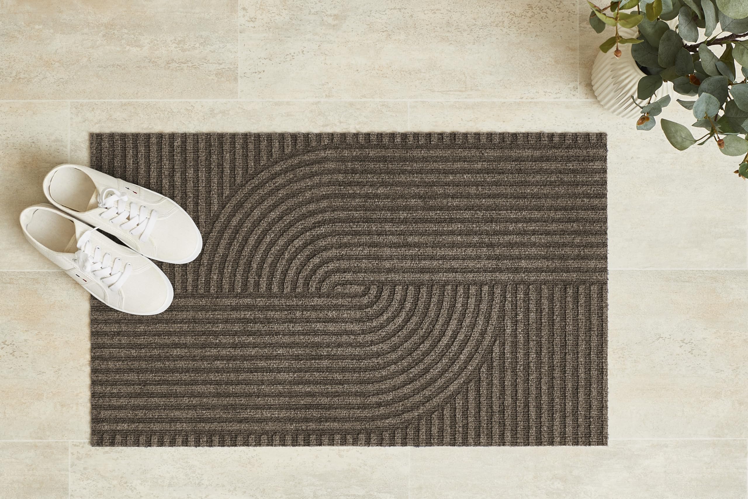 andiamo Felpudo Yukon – Felpudo Lavable y Antideslizante para Entrada – Moderno patrón geométrico Adecuado para Robot Aspirador, 40 x 60 cm, marrón