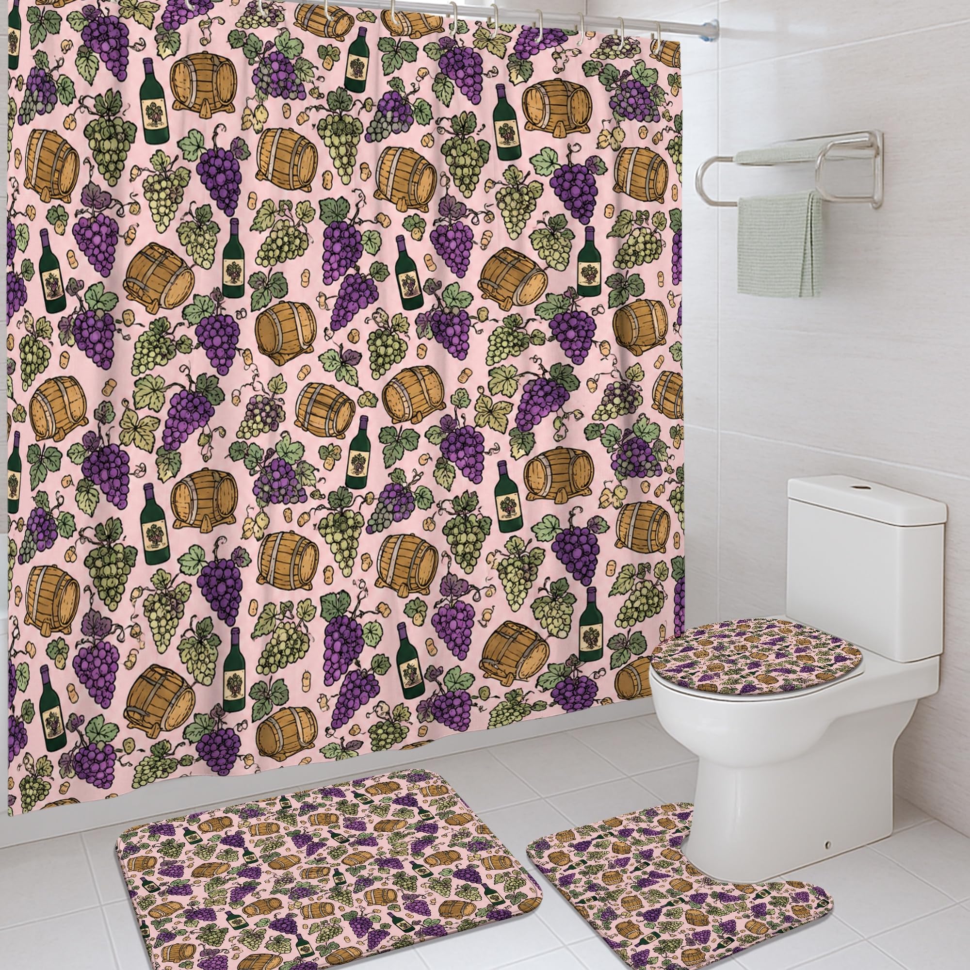 Rideau de douche polyester imperméable avec tapis motif raisin 183x183cm