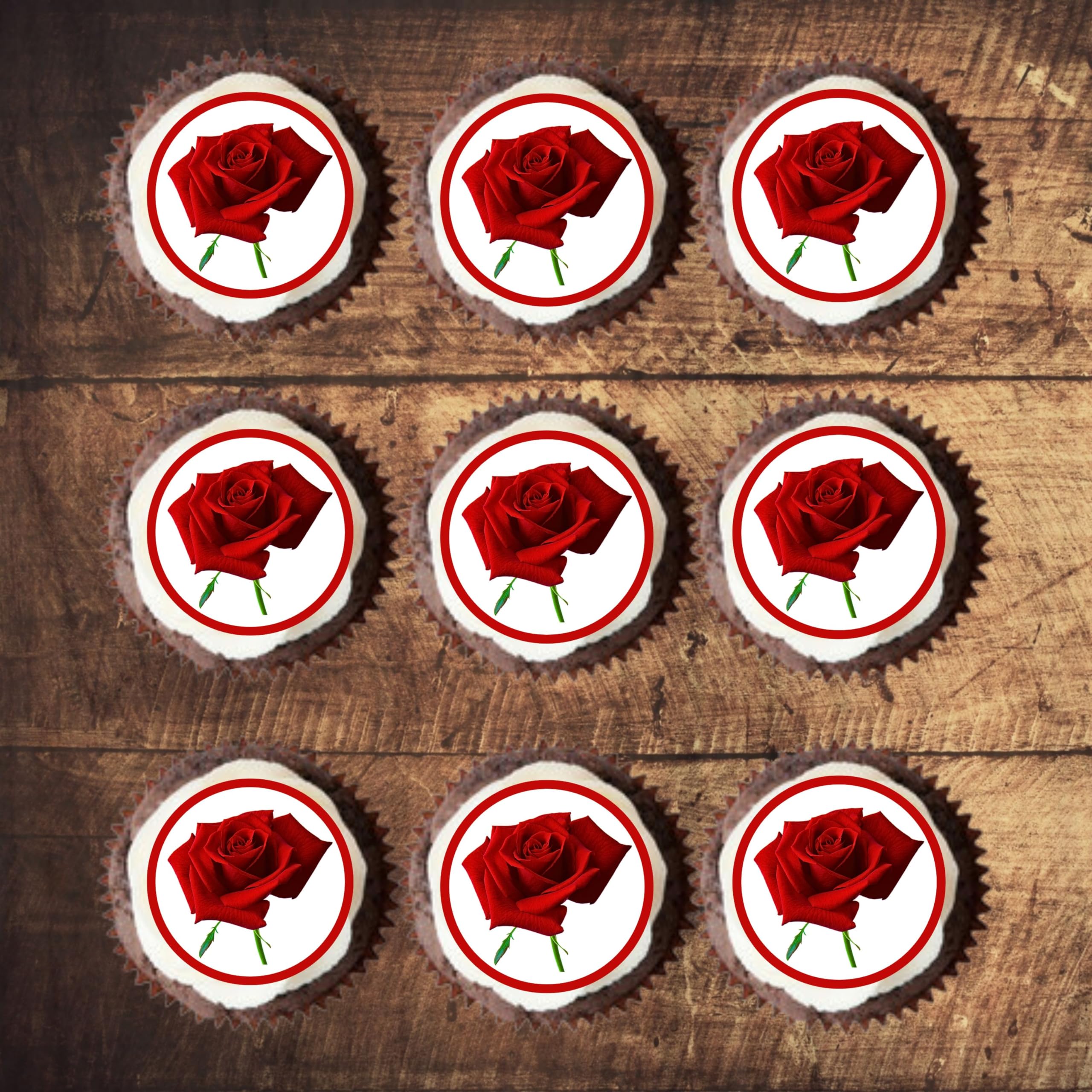 Red Rose Edible Cupcake Toppers, Edible Flowers Cake Decorations - View #12