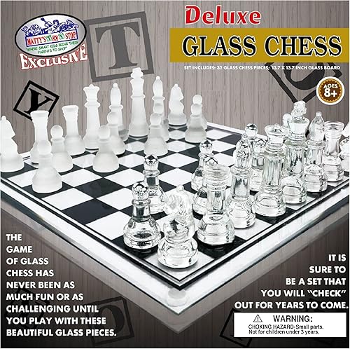 Miniatura 4 de Matty's Toy Stop Juego de ajedrez de lujo de vidrio esmerilado y transparente (14") grande