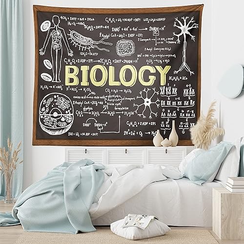 Miniatura 6 de Ambesonne Tapiz de ciencia, pizarra negra de biología escrita a mano, para colgar en la pared ancha para dormitorio, sala de estar, dormitorio, 80 x