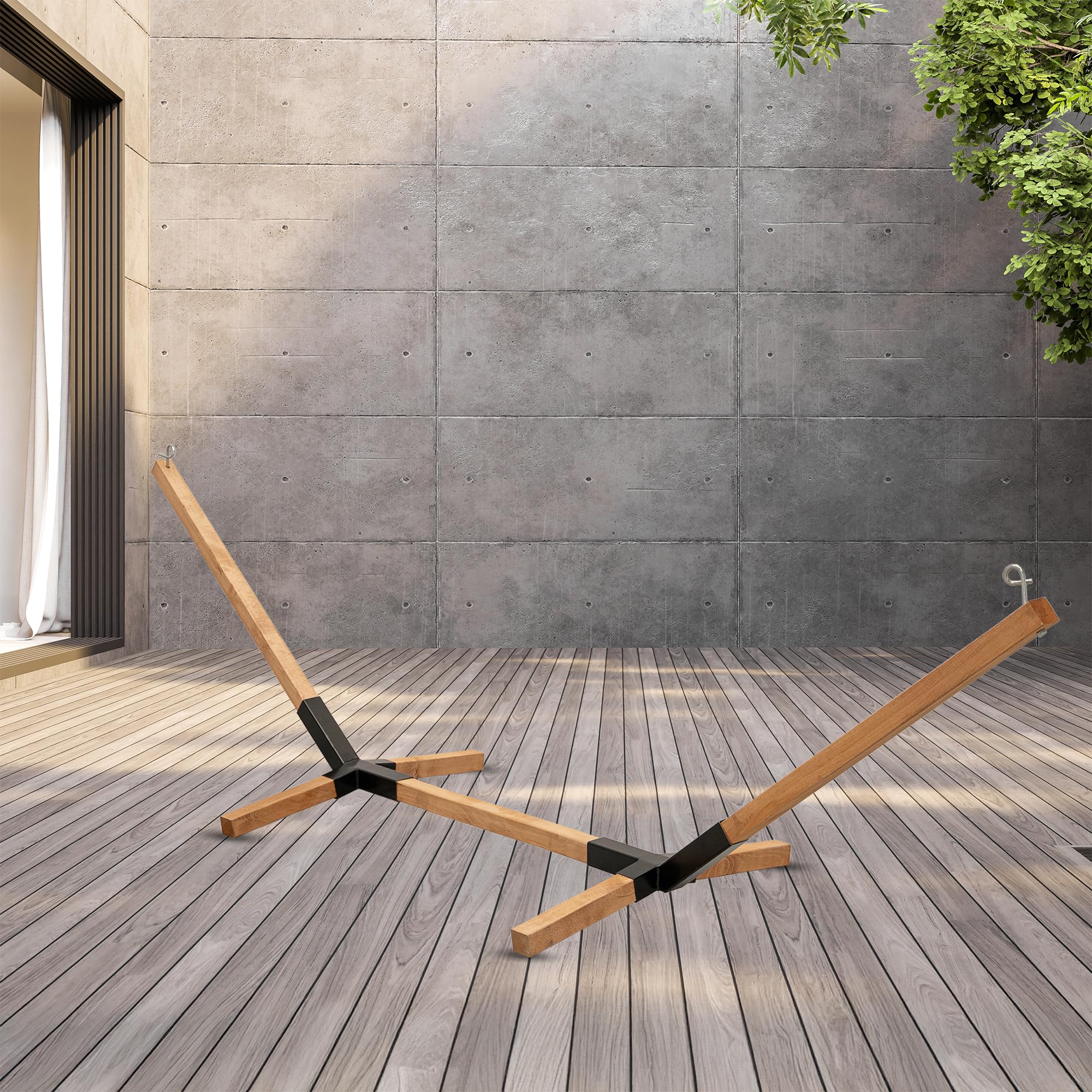 MOE UHANE Hamaca de Madera para jardín y hogar, Montaje rápido sin Tornillos ni Herramientas, Madera Natural y compuestos metálicos, Compacto, 100% ecológico