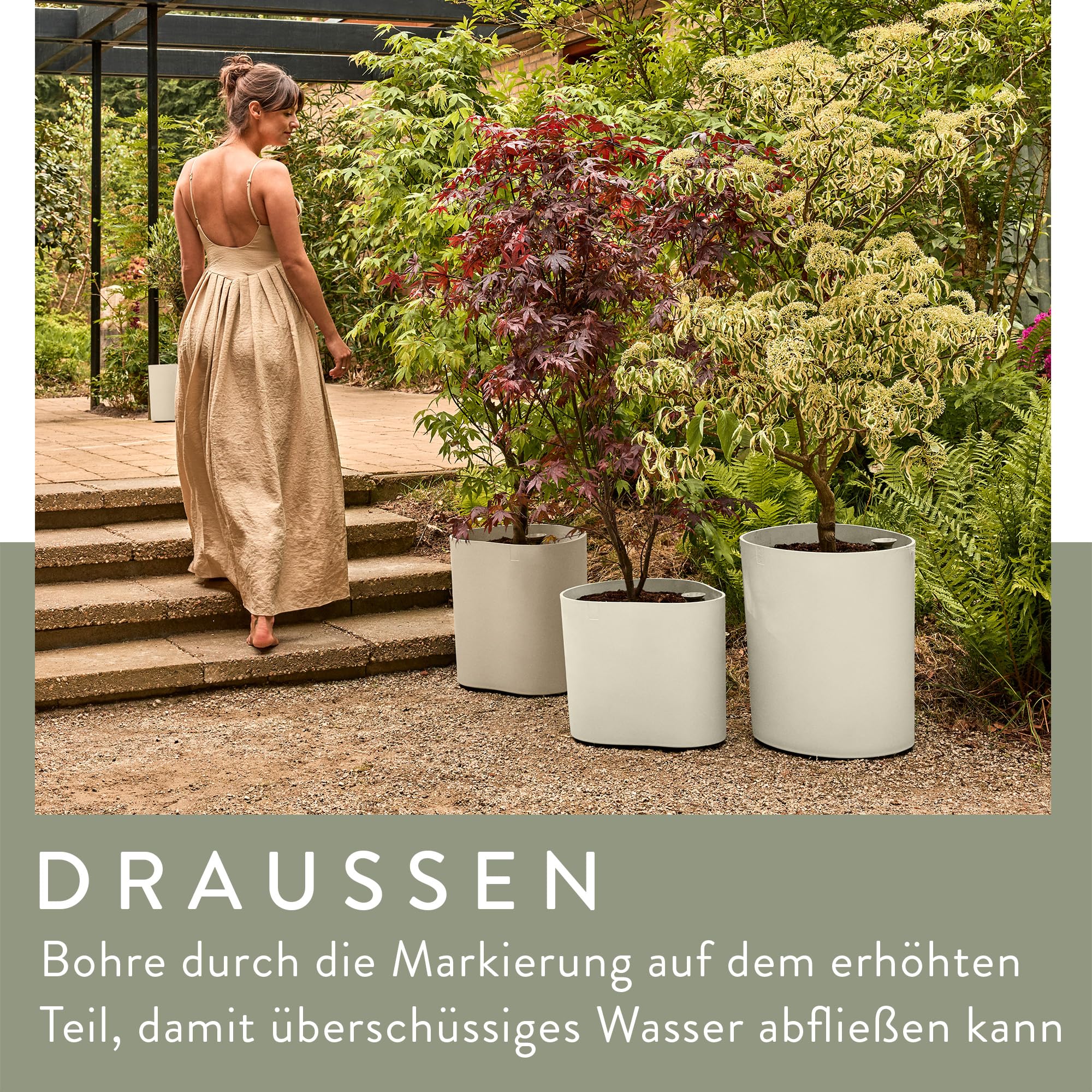 elho Eden Aquacare Low 40cm Blumentopf - Sanftes Taupe | L 39.6 x B 43.5 x H 36.1 cm | für den Innenbereich | 100% recyceltes Plastik