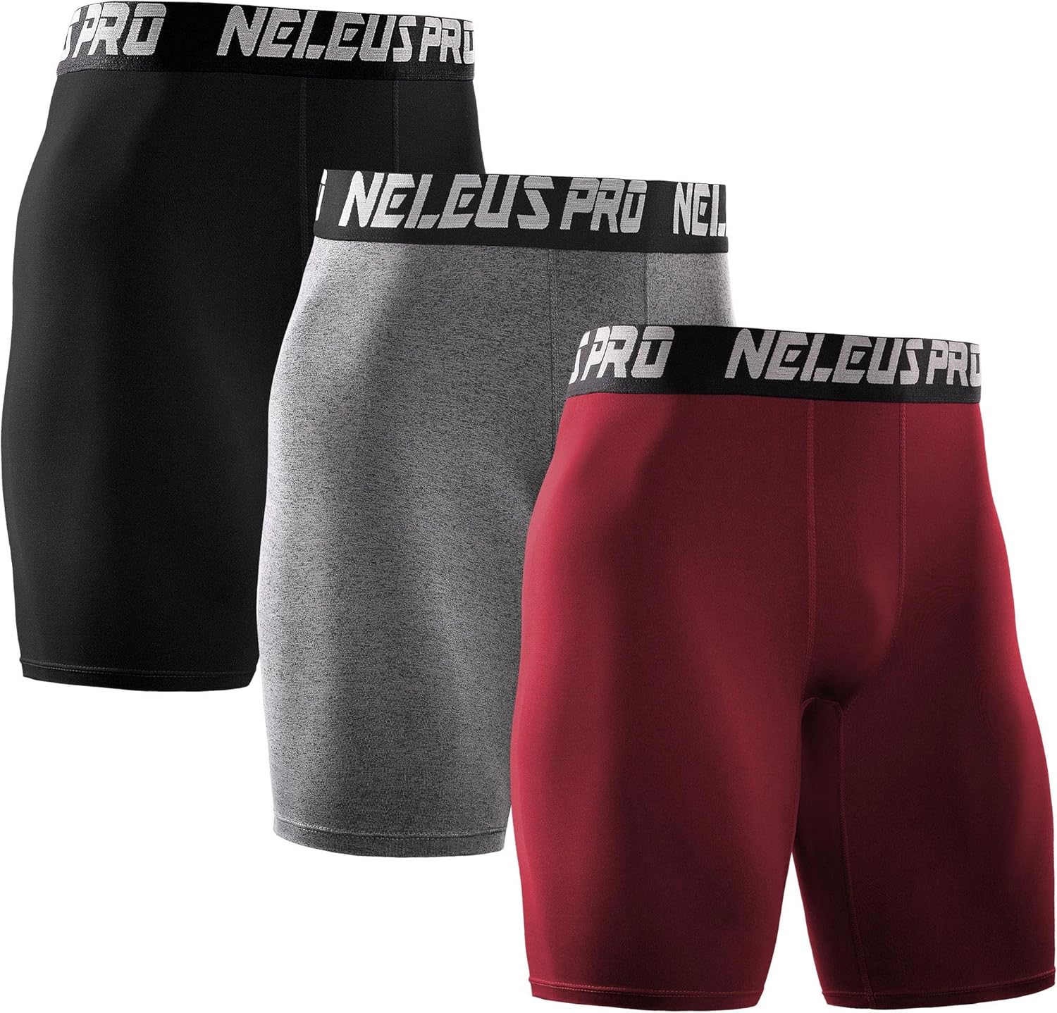NELEUS Men's 3 Pack Performance Compression Shorts
