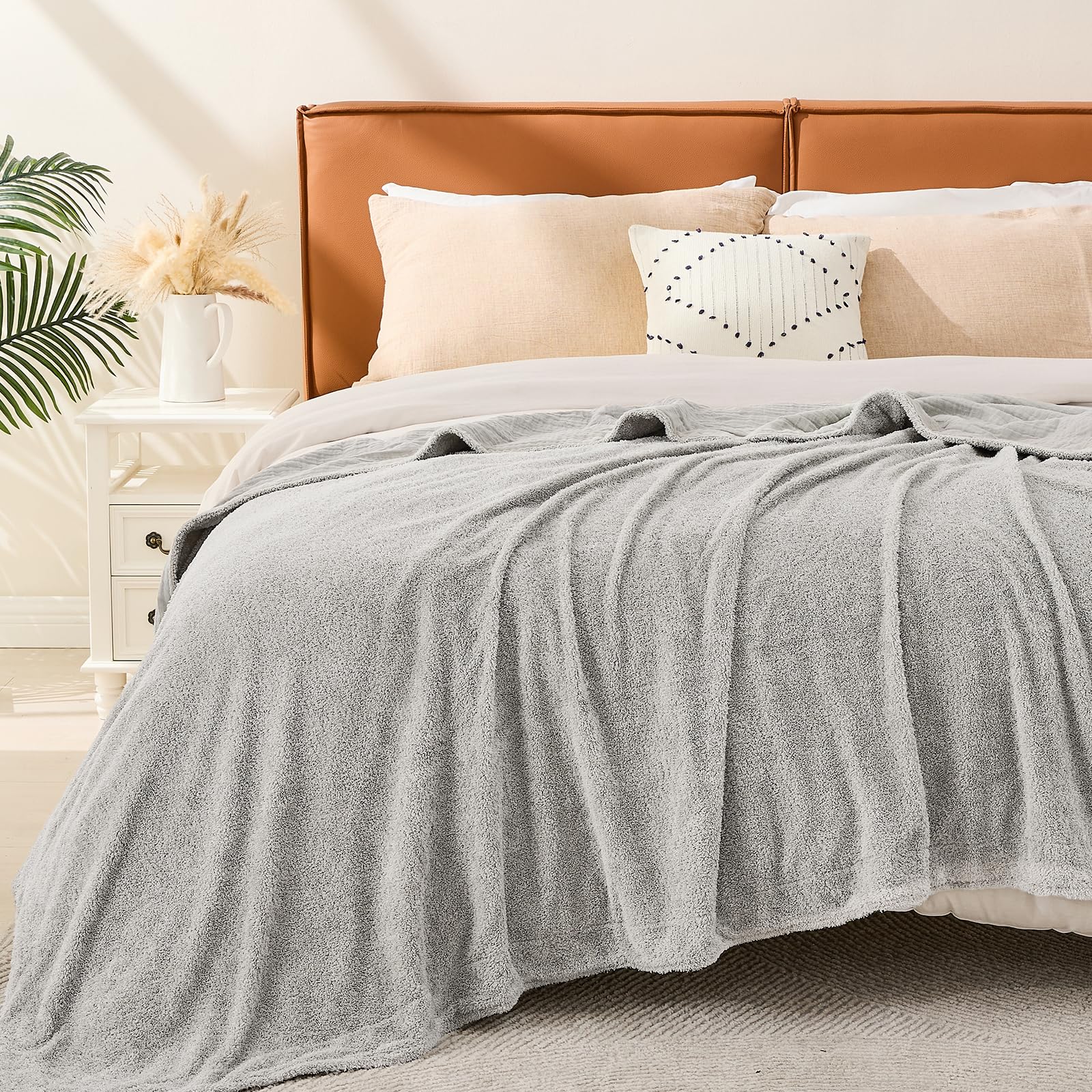 EMME Muslin and Fleece Queen Blanket Reversible - 80"*90" Grey Soft Warm Throw Blankets for Couch Bed Picnic Travel Bed