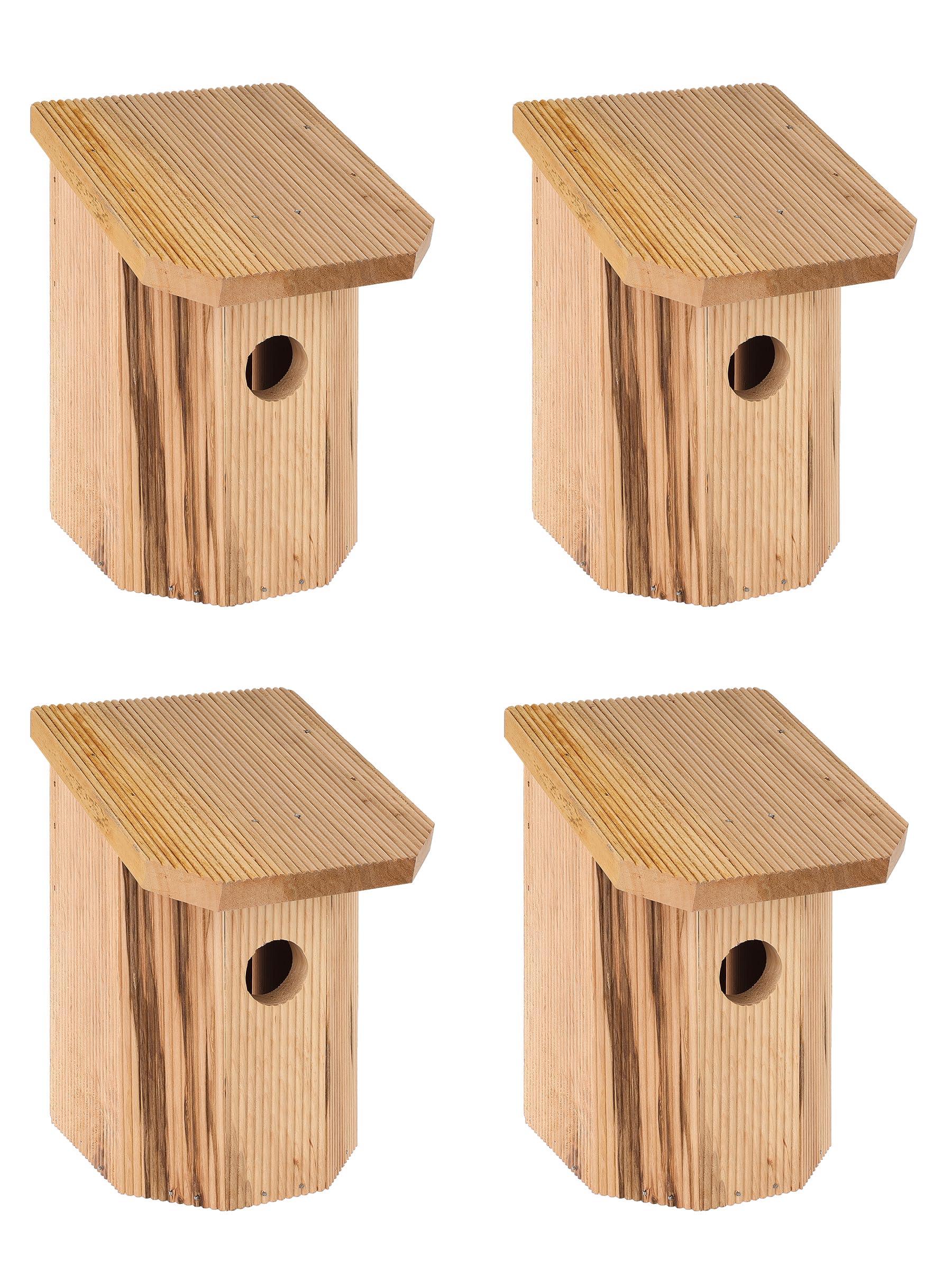 MAZUR 4X Nistkasten zum Aufhängen | Vogelhaus | Bausatz | handgemacht in Europa | für Meisen, Kleinvöge & Wildvögel | Wetterfest aus Erlenholz | Nisthaus | Hand Made | Garten und Balkon