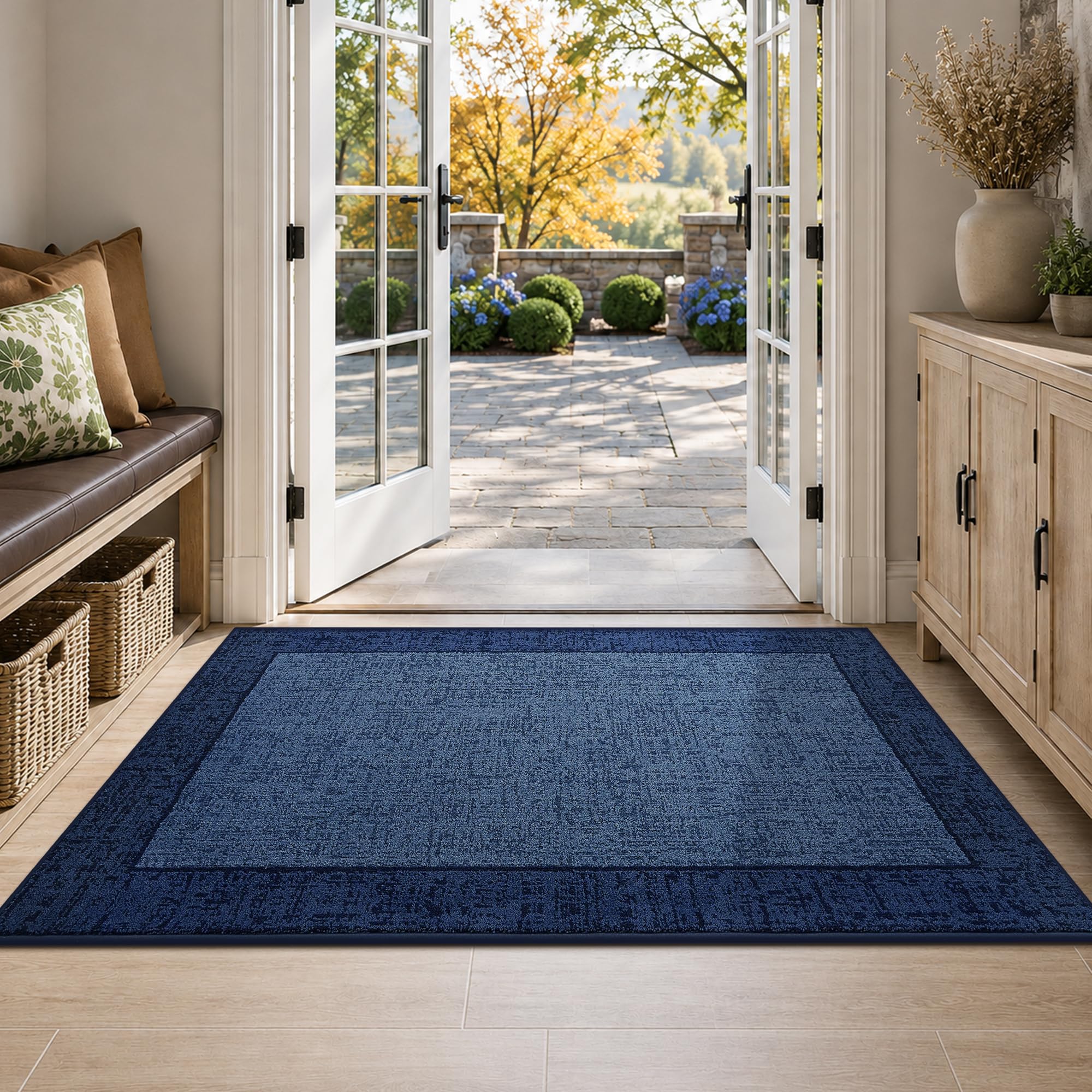 JSEI Tapis Attrape-Salissures Intérieur 80 x 120 cm, Lavable & Antidérapant – Absorbant, Paillasson pour Entrée Couloir & Animaux, Bleu