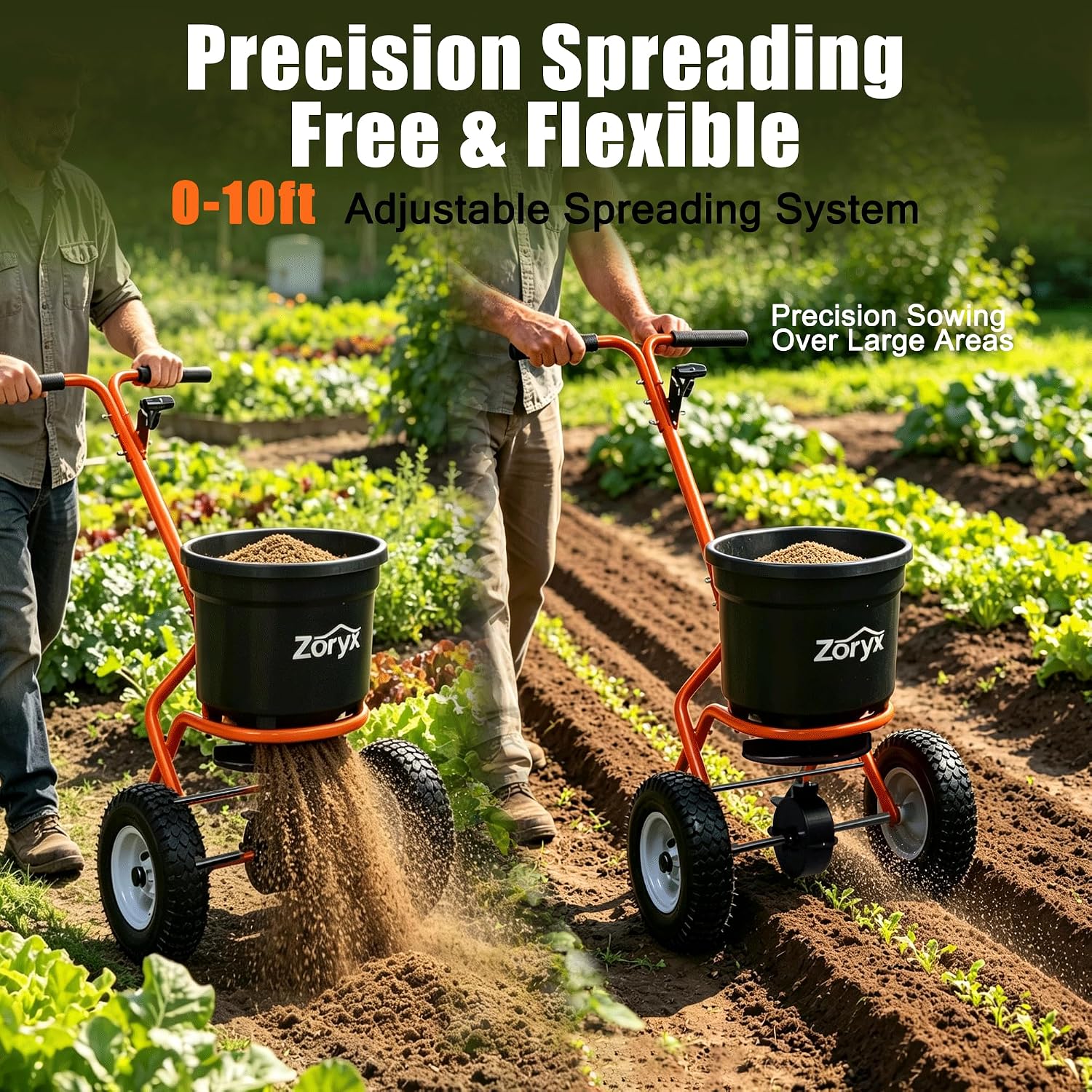 ZORYX 50LB Walk-Behind Broadcast Spreader, Heavy Duty Push Spreader for Fertilizer, Seed, photo 7