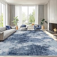 AMADA HOMEFURNISHING 8x10 Dark Blue Washable Area Rug - Modern Abstract Non-Slip Low Pile for Living Room, Bedroom, Dining