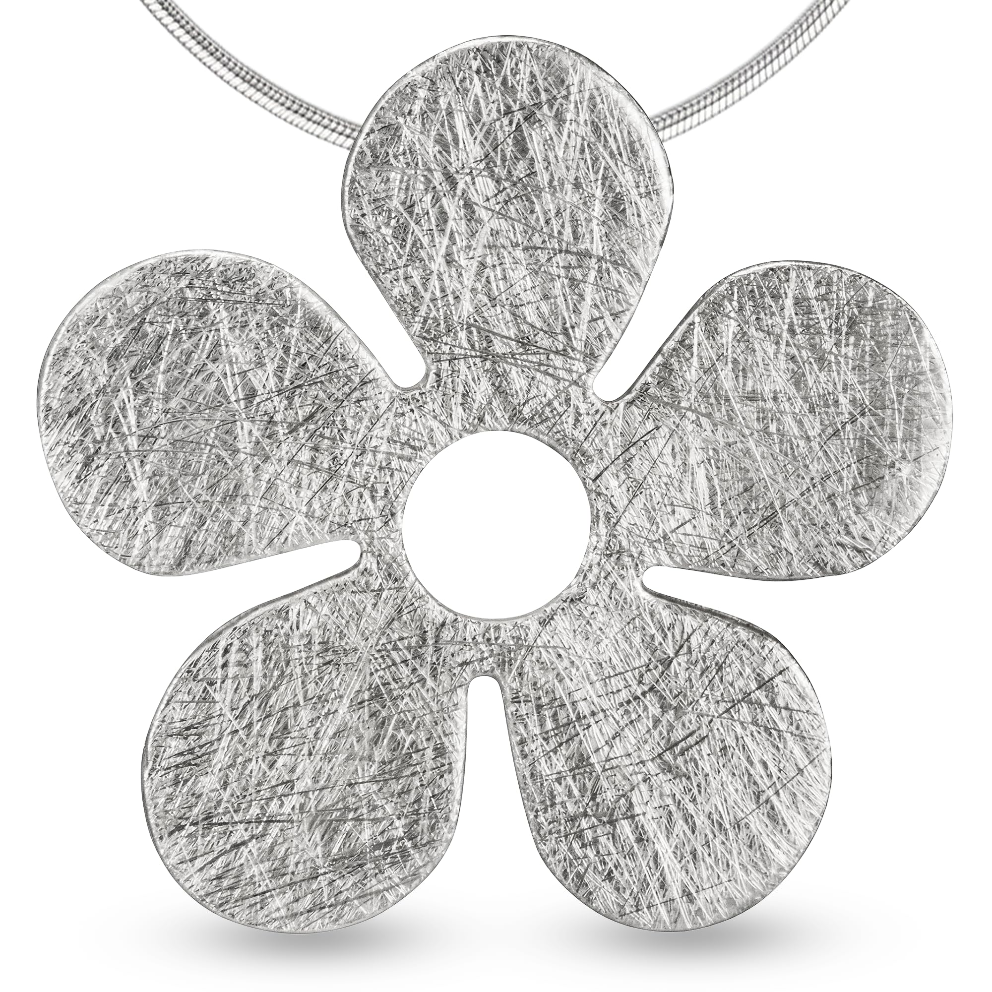 Vinani Blüten Anhänger mit Schlangenkette aus 925 Sterling Silber, ABPG-S | gebürstete Oberfläche, Blume Design, Italien Kette, nickelfrei, antiallergisch, Geschenk für Damen
