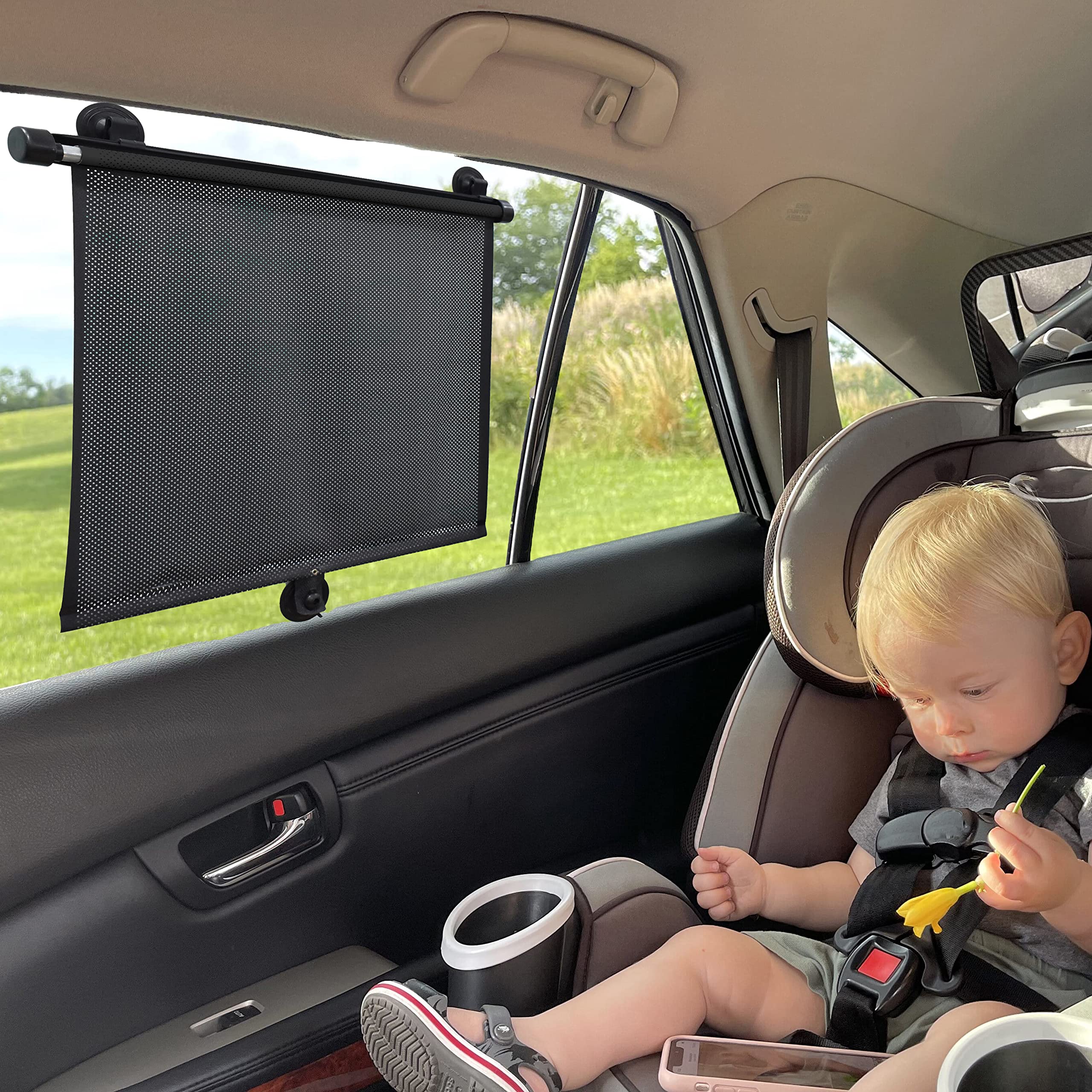 EcoNourSide Window Sunshade for Baby (2 Pack) with Headrest Hook | Window Shades for Baby | Back Window Sun Shade for Car fits SUV and Trucks (18" x 20")