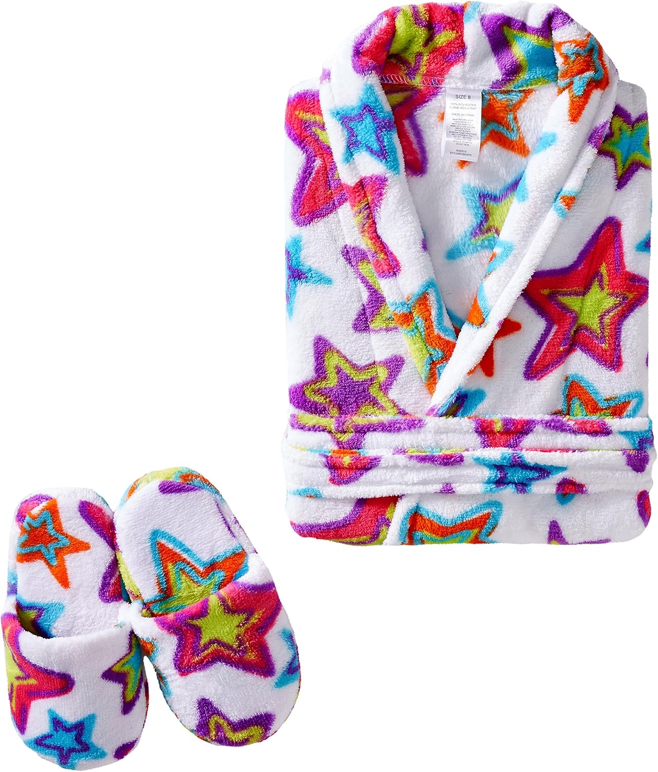 Sleep & Co Toddler Big Girls' Stars Robe with Slippers Set, White, 2T Clothing