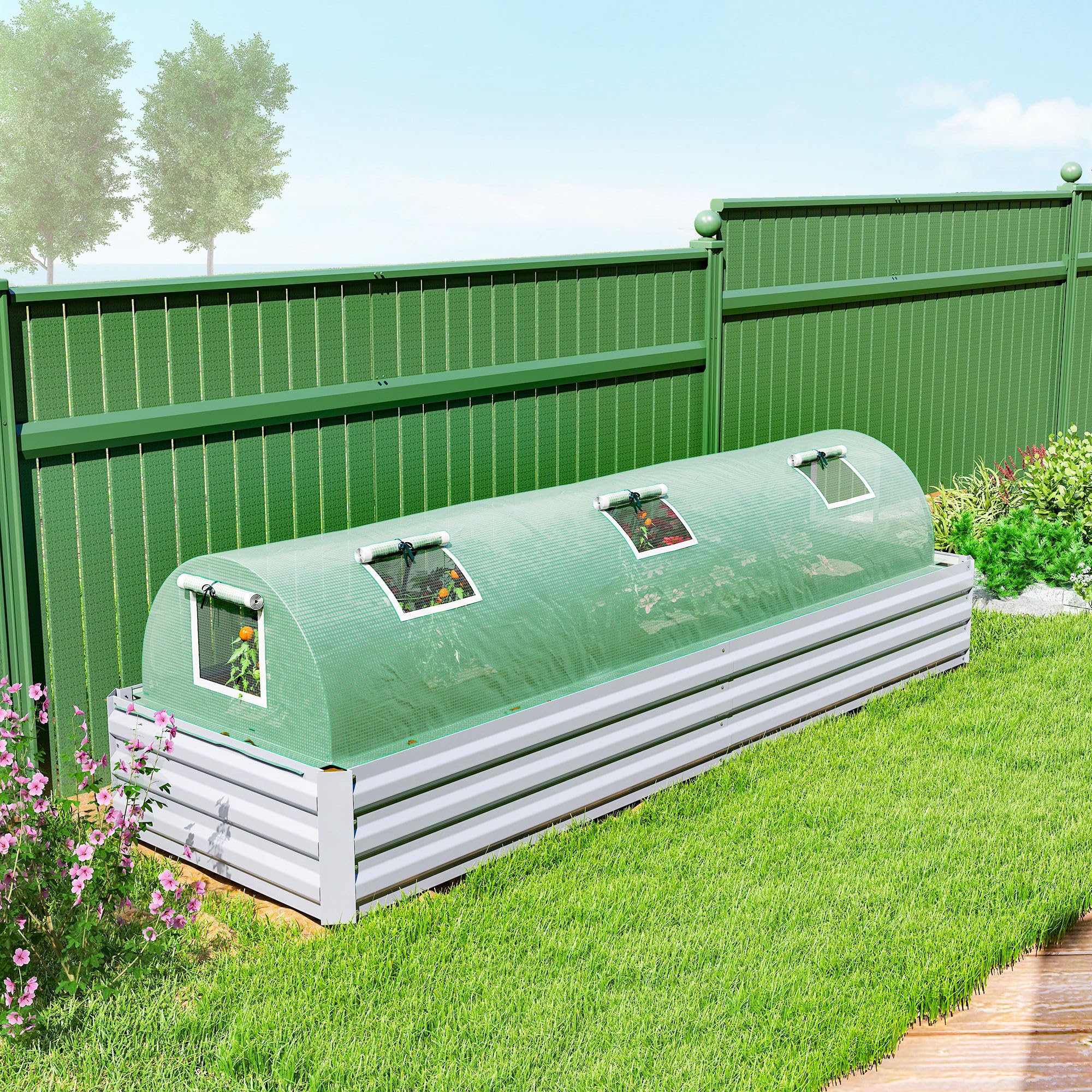 Outsunny Mini Serre de Jardin Mini Serre Tunnel à tomates 300 x 80 x 45 cm Acier PE Haute densité 140 g/m² Anti-UV 5 Portes en Filet enroulables Vert