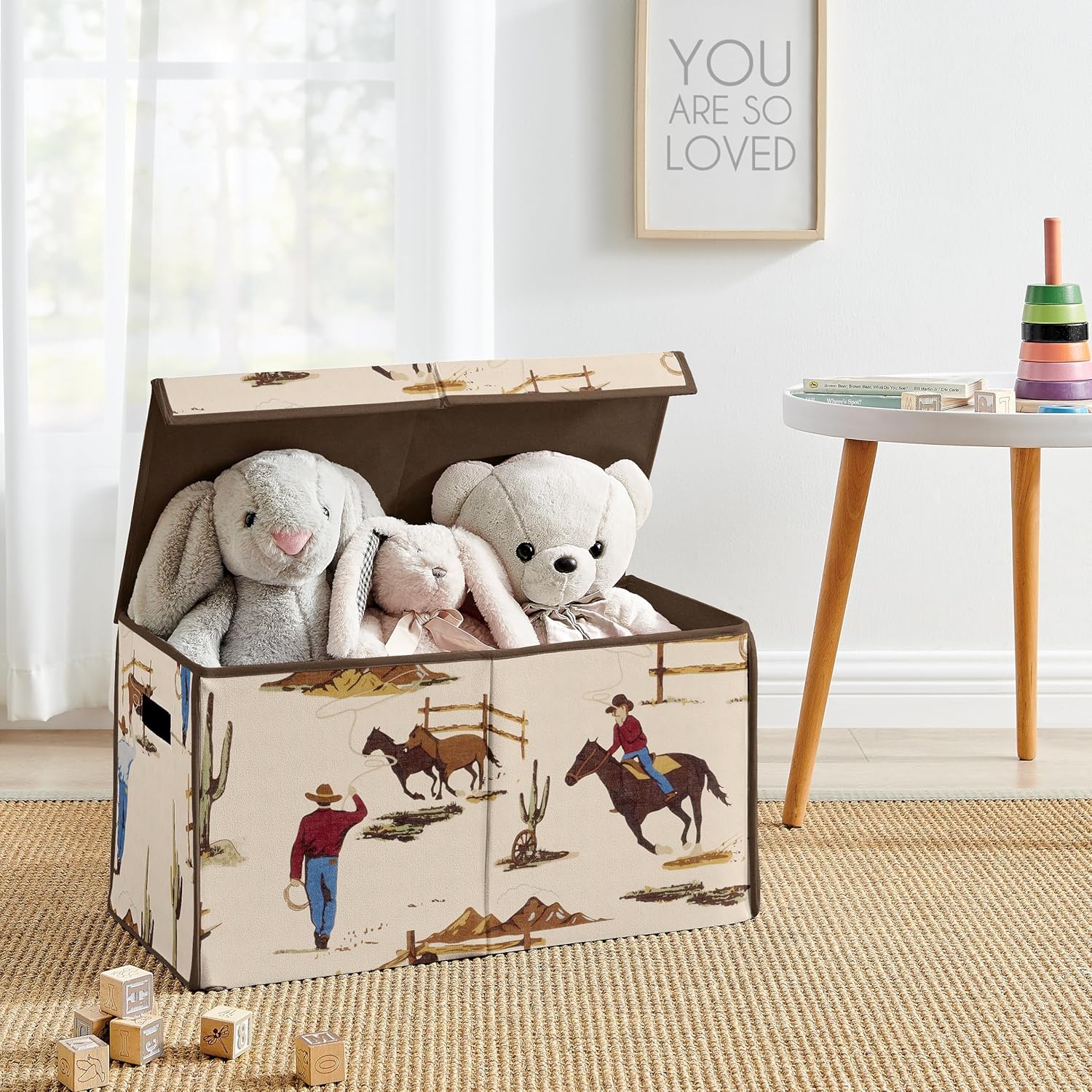 Sweet Jojo Designs Cowboy Wild West Boy Small Fabric Toy Bin Storage Box Chest For Baby Nursery or Kids Room - Tan and Red Western Southern Country