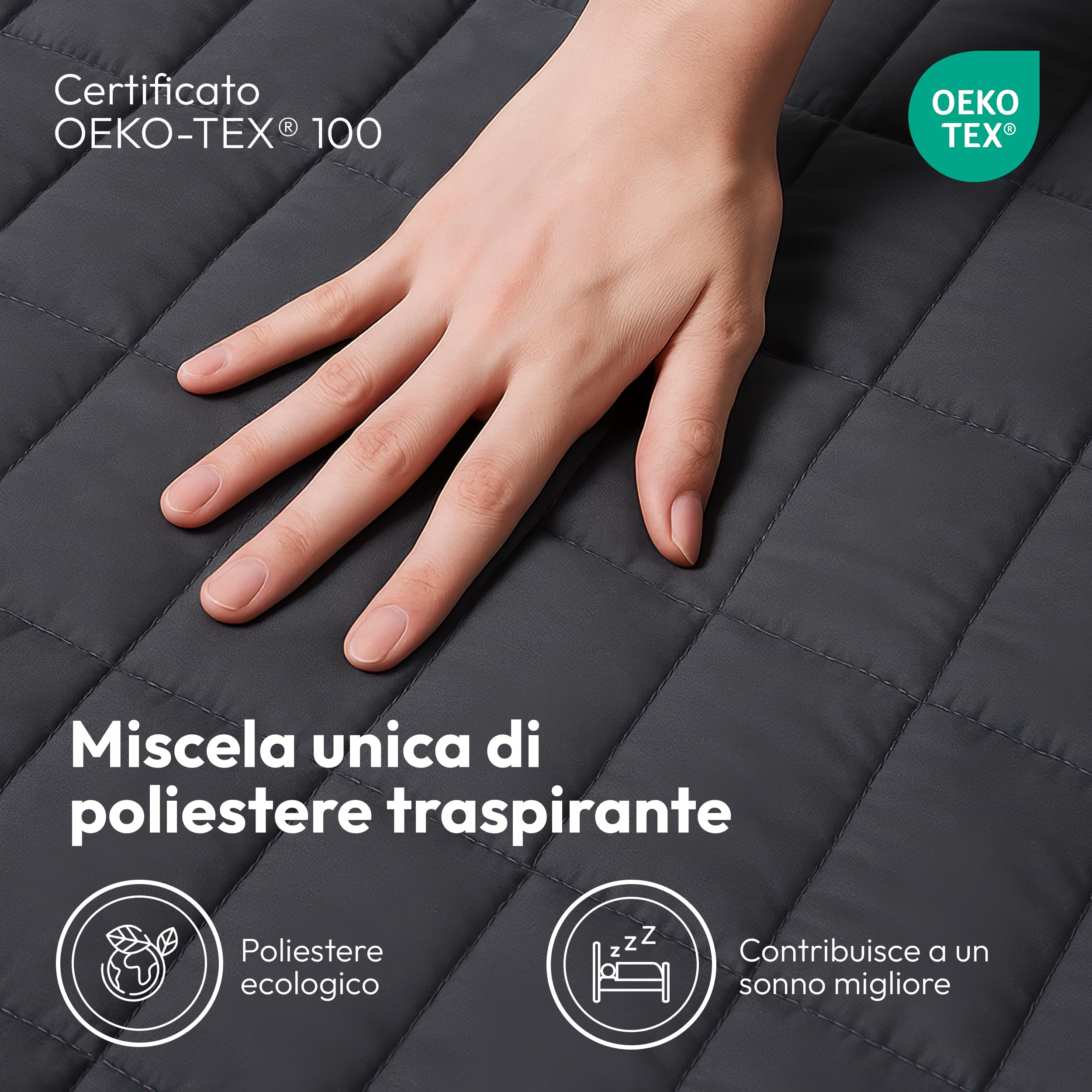 Coperta pesante, 150 x 210 cm, 7 kg, anti-stress, coperta per terapia e pesante coperta per dormire, per dormire profondamente e per un migliore recupero, coperta pesante 100% OEKO-TEX