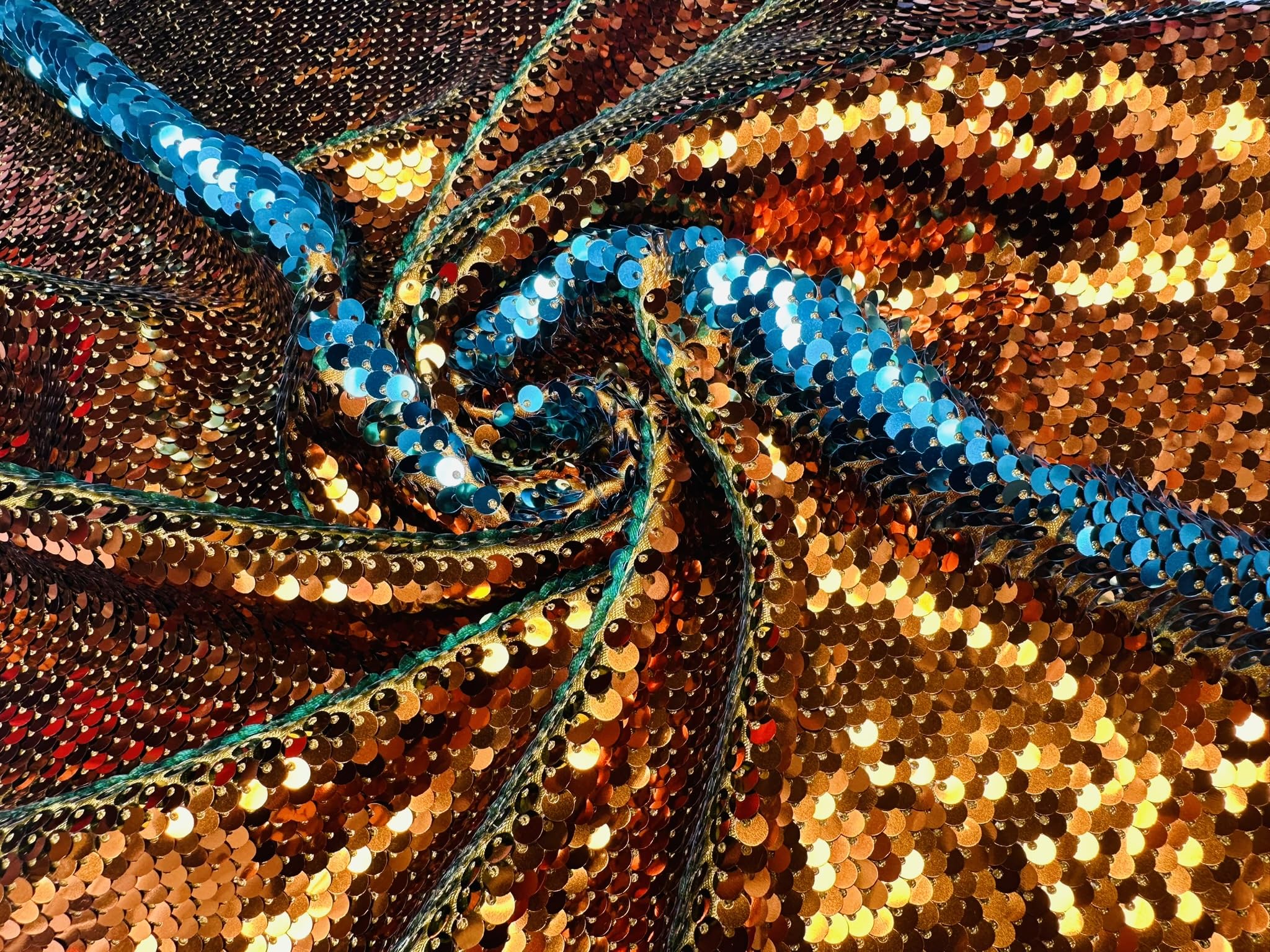 Lushfabric Bronze & Turquoise Blue 5Mm Reversible Sequin Fabric, Mermaid Sequins Material - 140Cm Wide (Sold By 0.5M) (, Half Metre)
