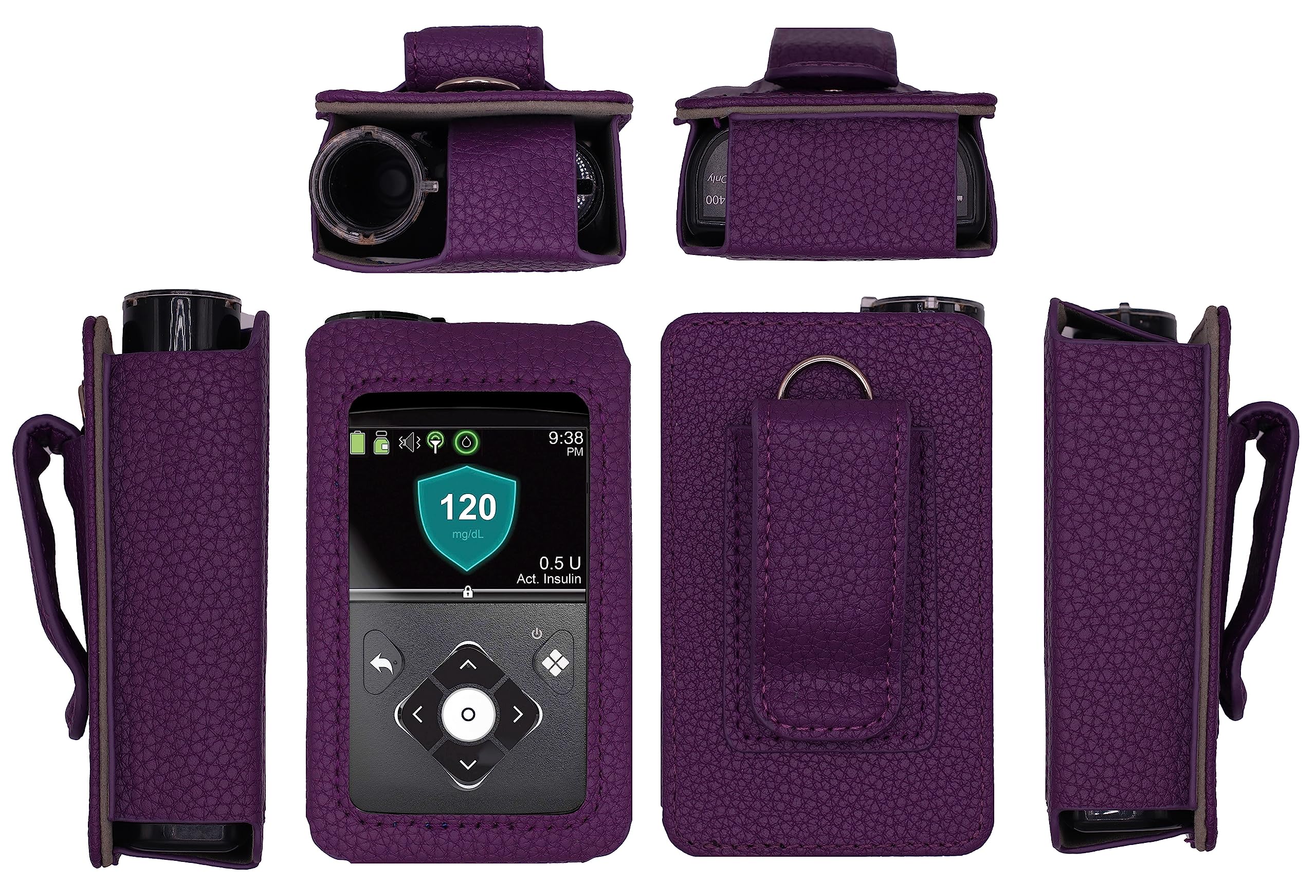 Fitted Leather Case with Screen Protector for Medtronic Minimed Insulin Pump (Minimed 630G / 640G / 650G / 670G / 770G / 780G) (Purple)