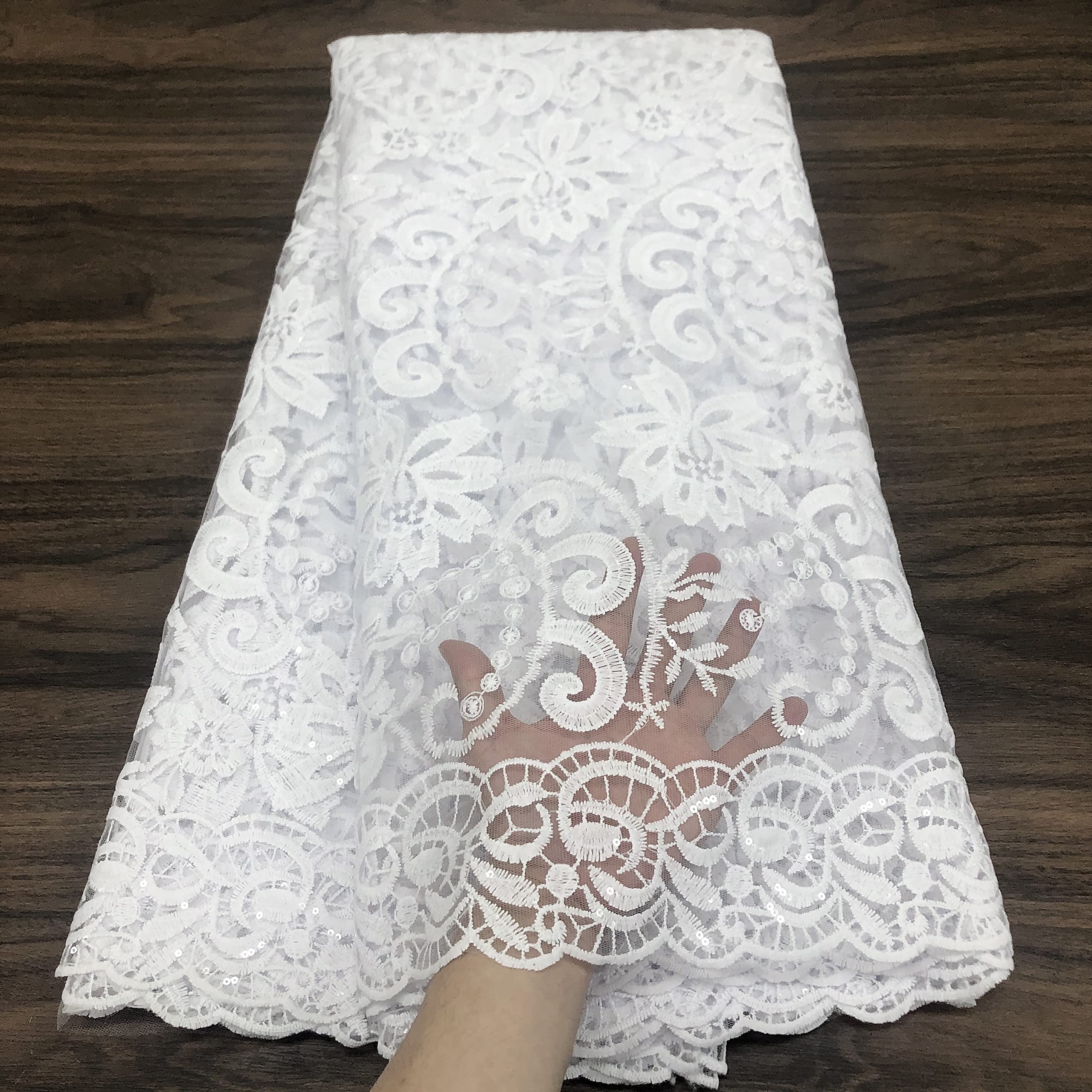 Spitzenband Weiße afrikanische Spitze Stoff Nigerianische Pailletten Spitze Stoff Guipure-Schnur Spitze Französisch Net Spitze for Hochzeit Spitzenband Weiß