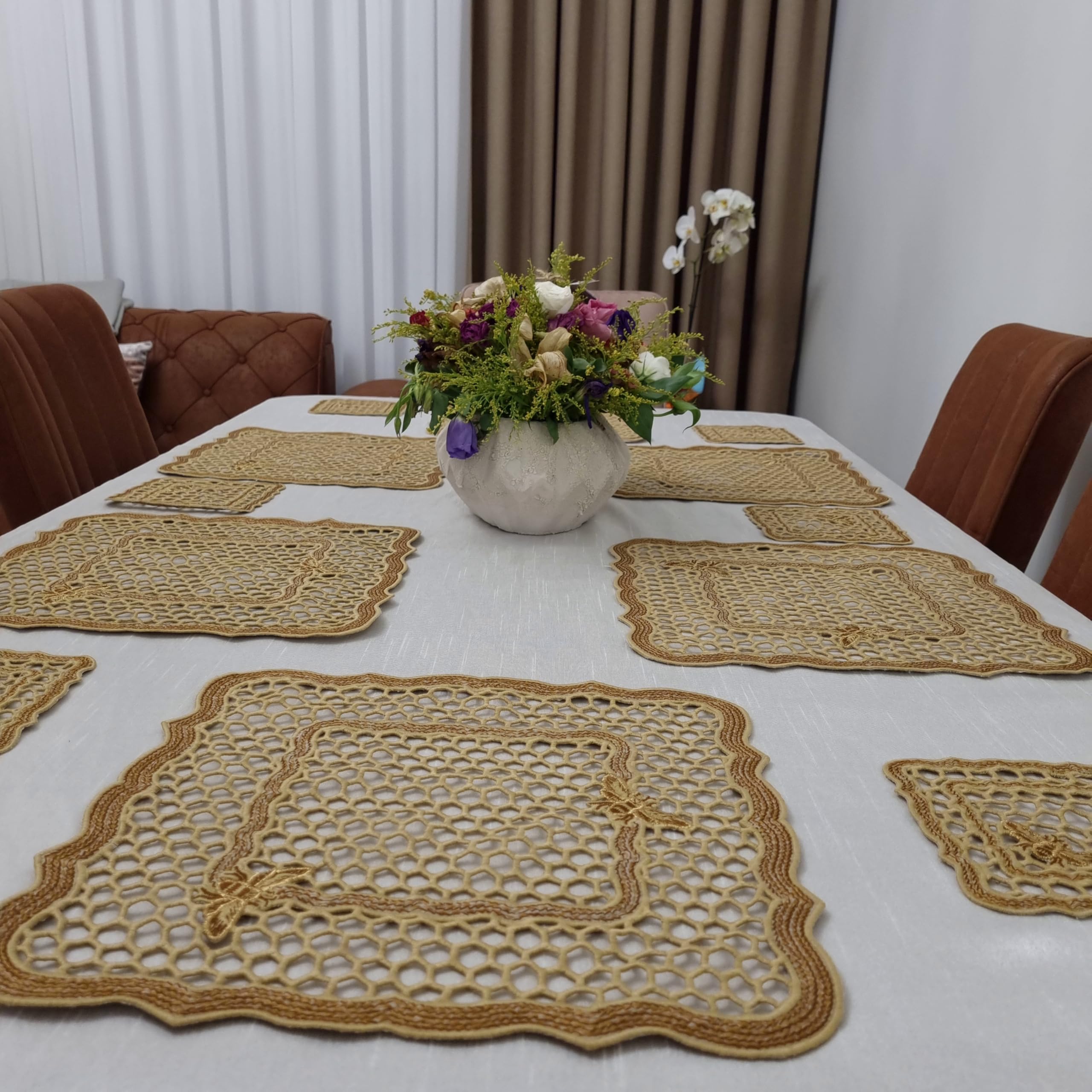 El Yapımı Petek Supla - Modern Mutfak Dekoru - 1 servis altlığı (Gold)