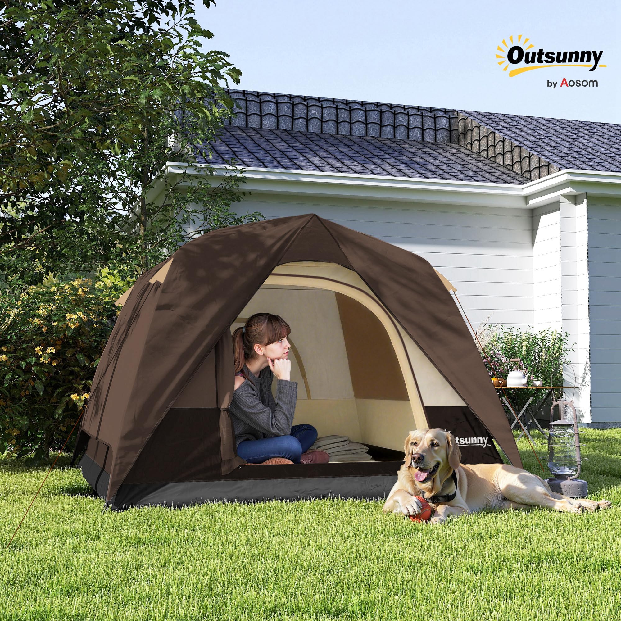 Outsunny Tienda de campaña para 3 a 4 Personas, Tienda de campaña Impermeable de fácil instalación con Base Cosida, Ventanas de Malla, Bolsillo y Gancho para Camping, Senderismo, mochileros