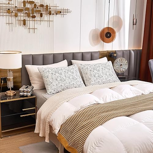 Miniatura 5 de ECOCOTT Paquete de 2 fundas de almohada tamaño California King con estampado floral blanco y negro, 100% algodón, cierre de sobre (California King,