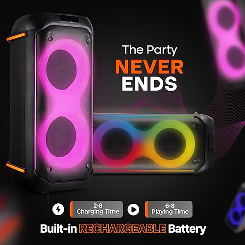 Miniatura 8 de Pyle Sistema compacto de altavoces PA para fiestas Bluetooth  Máquina de karaoke portátil de 160 W con batería incorporada, TWS, prioridad de