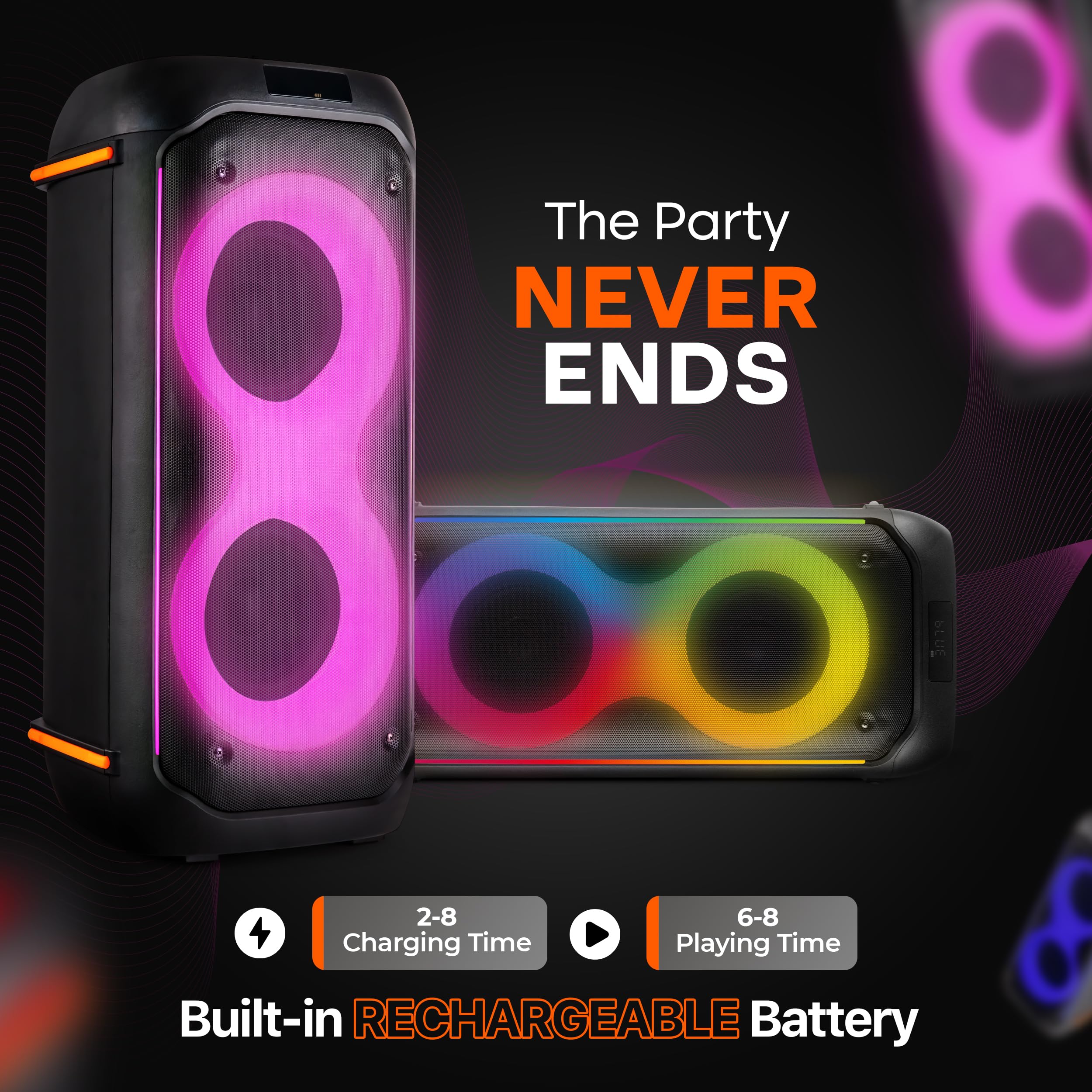 Pyle Bluetooth-Party-Lautsprecher 160W, Karaoke-System mit 2X 6,5", Mikrofon, Akku, USB/SD/FM/TWS, Partylichter & Tasche, 30x30x67 cm