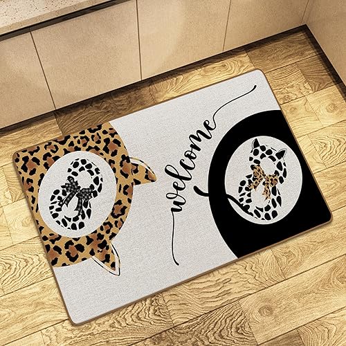 Miniatura 5 de Tapete retro moderno de 8 bolas, tapete de bienvenida de leopardo y gato, estampado de leopardo y guepardo de la suerte 8 bolas, tapete para puerta