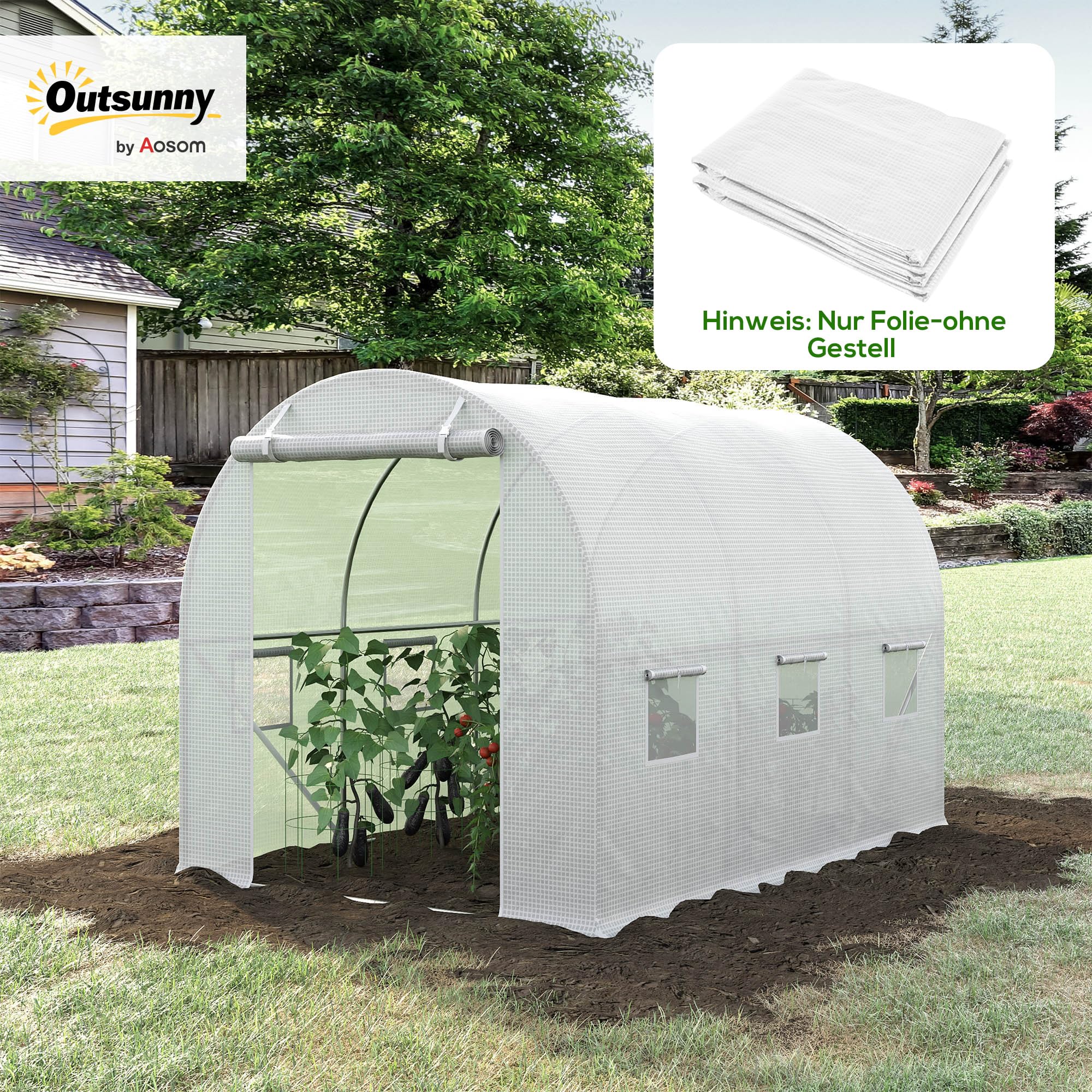 Outsunny Lámina de Polietileno 3x2x2m Lámina de Recambio con 6 Ventanas para túneles de jardín Lámina de Invernadero Lámina de jardín de Polietileno Lámina de Invernadero Blanco