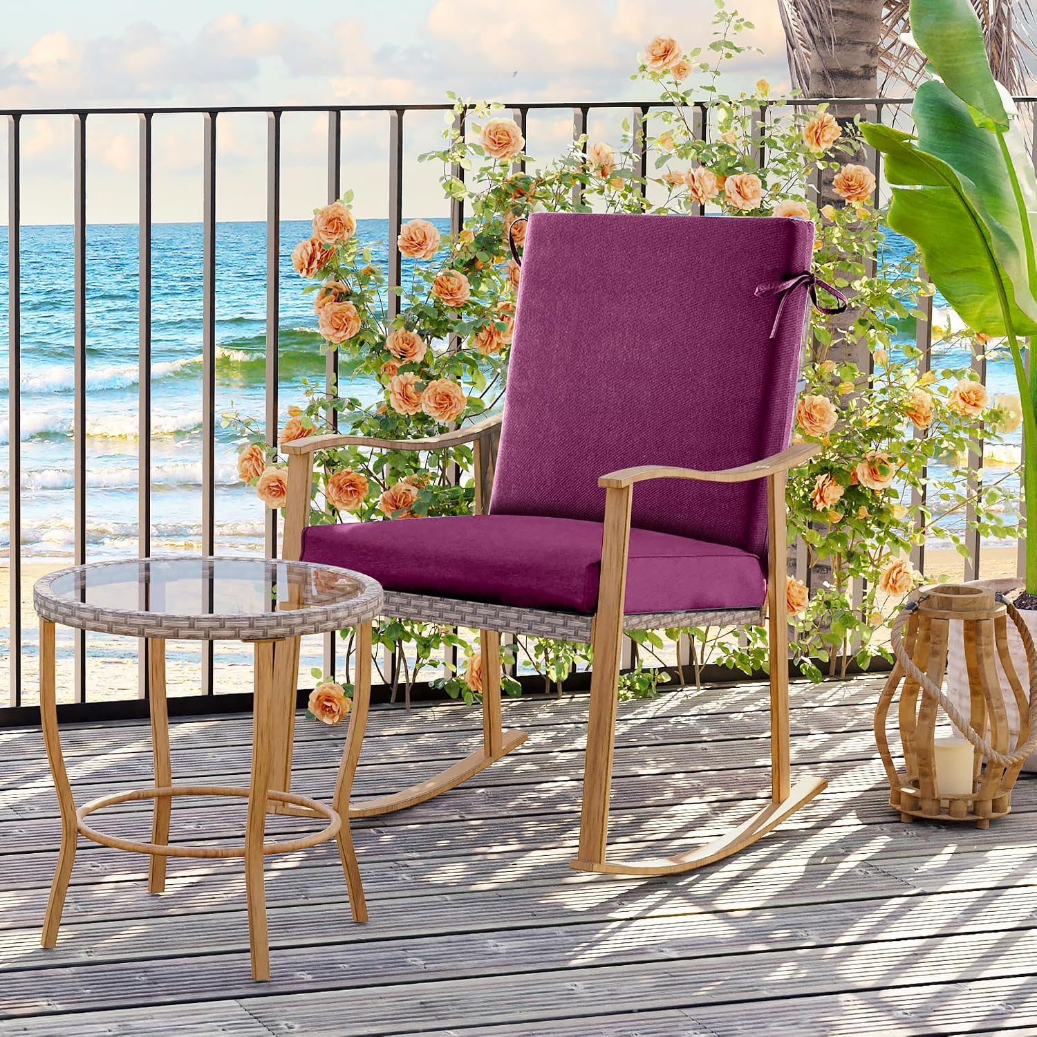 Outdoor Patio Dining Chair Cushion, High Back Chair Cushions with Removable Cover, Weather Resistant Indoor Chair Seat Cushion Deep, 42" L x 21" W x 3" H, 1 Count,Plum