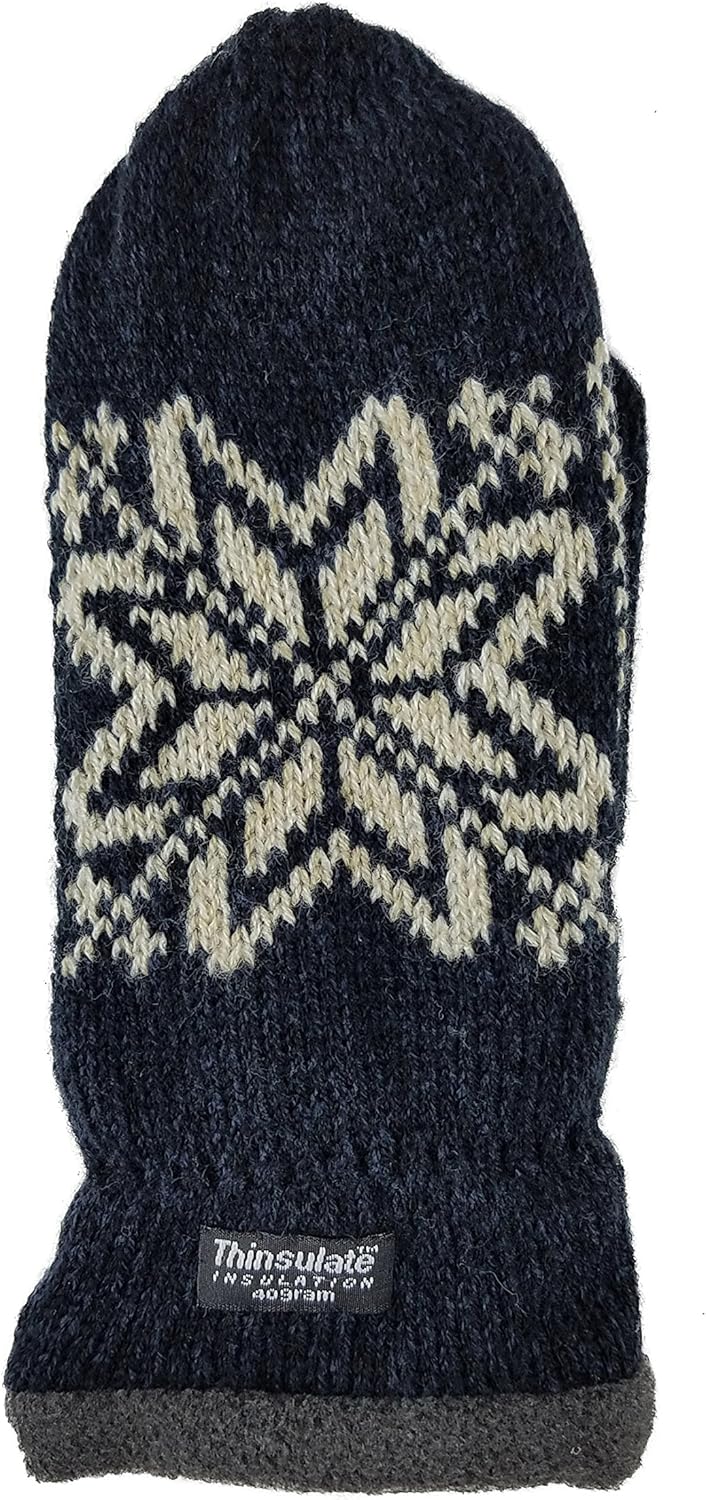 BRUCERIVER Mens Snowflake Knit Mittens with Warm Thinsulate Fleece Lining - Image 2