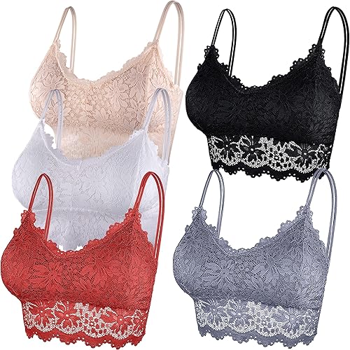 Duufin 5 Pcs Lace Bralettes for Women Bralette Padded Lace Bandeau Bra