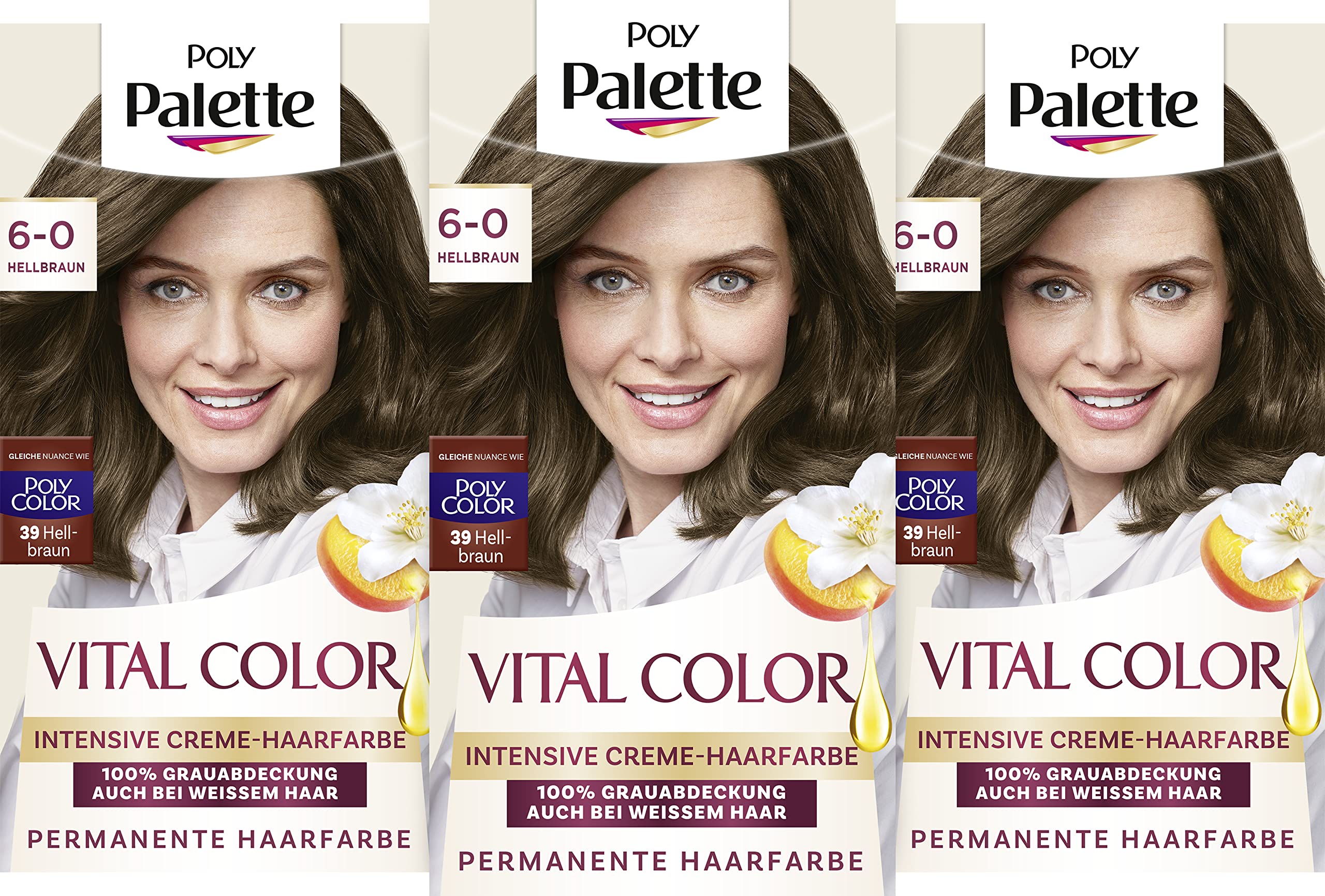 Poly Palette Vital Color Intensive Creme-Haarfarbe 6-0 Hellbraun (115 ml), natürlich-aussehende & langanhaltende Coloration, permanente Coloration für 100 % Grauabdeckung auch bei weißem Haar