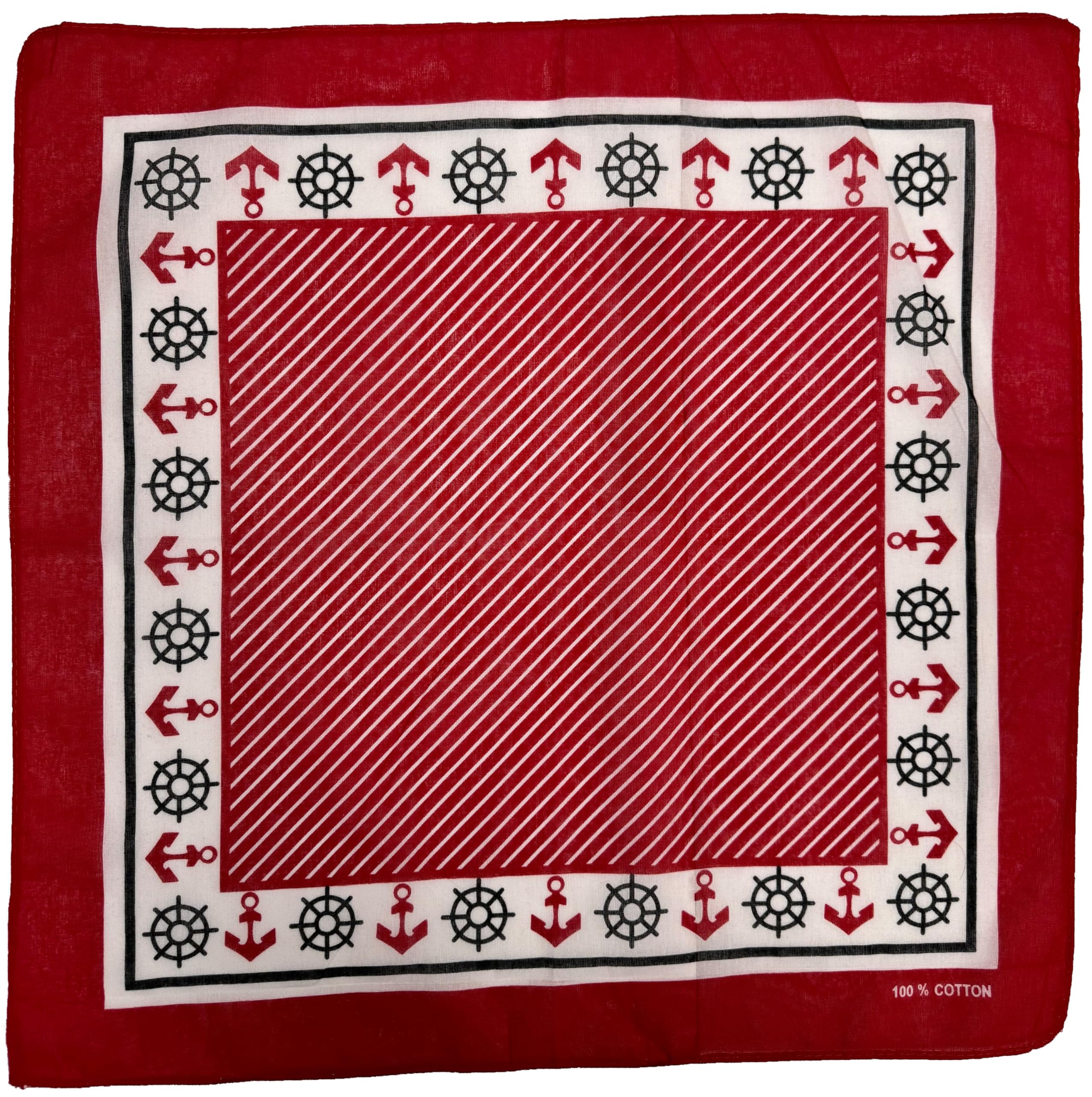 Zac's Alter Ego Unisex Navy Blue/ White/ Red Tricolour Anchor & Nautical Wheel Bandana/Face Mask/Wrist Wrap/Neckerchief