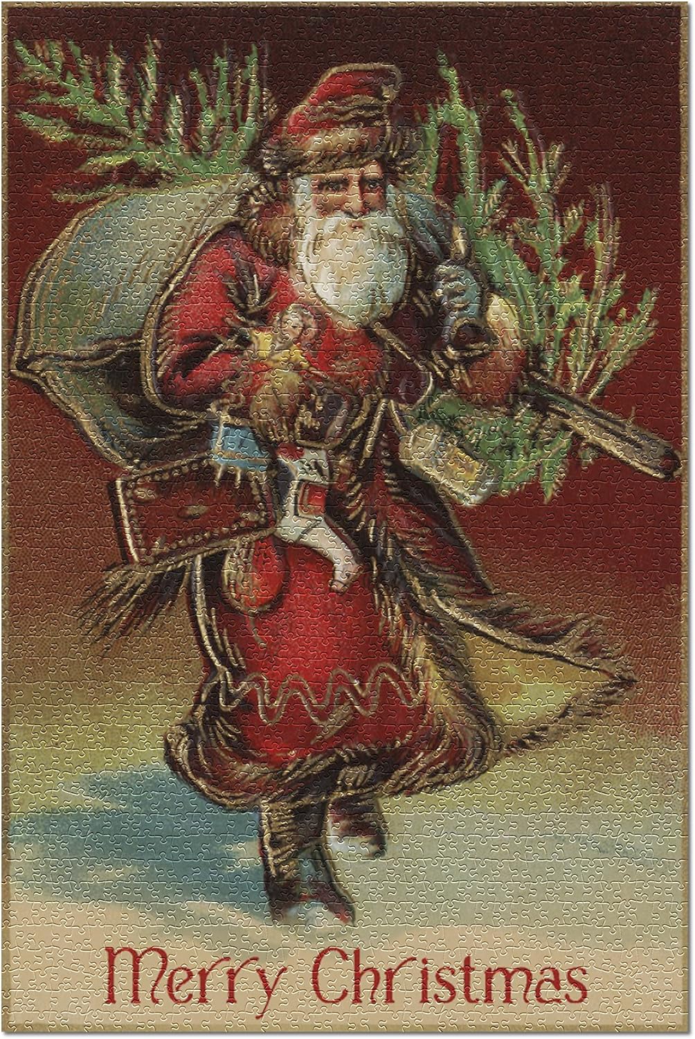 Merry Christmas, Santa with Gifts (1000 Piece Puzzle, Challenging Jigsaw Puzzle for Adults, Made in USA)