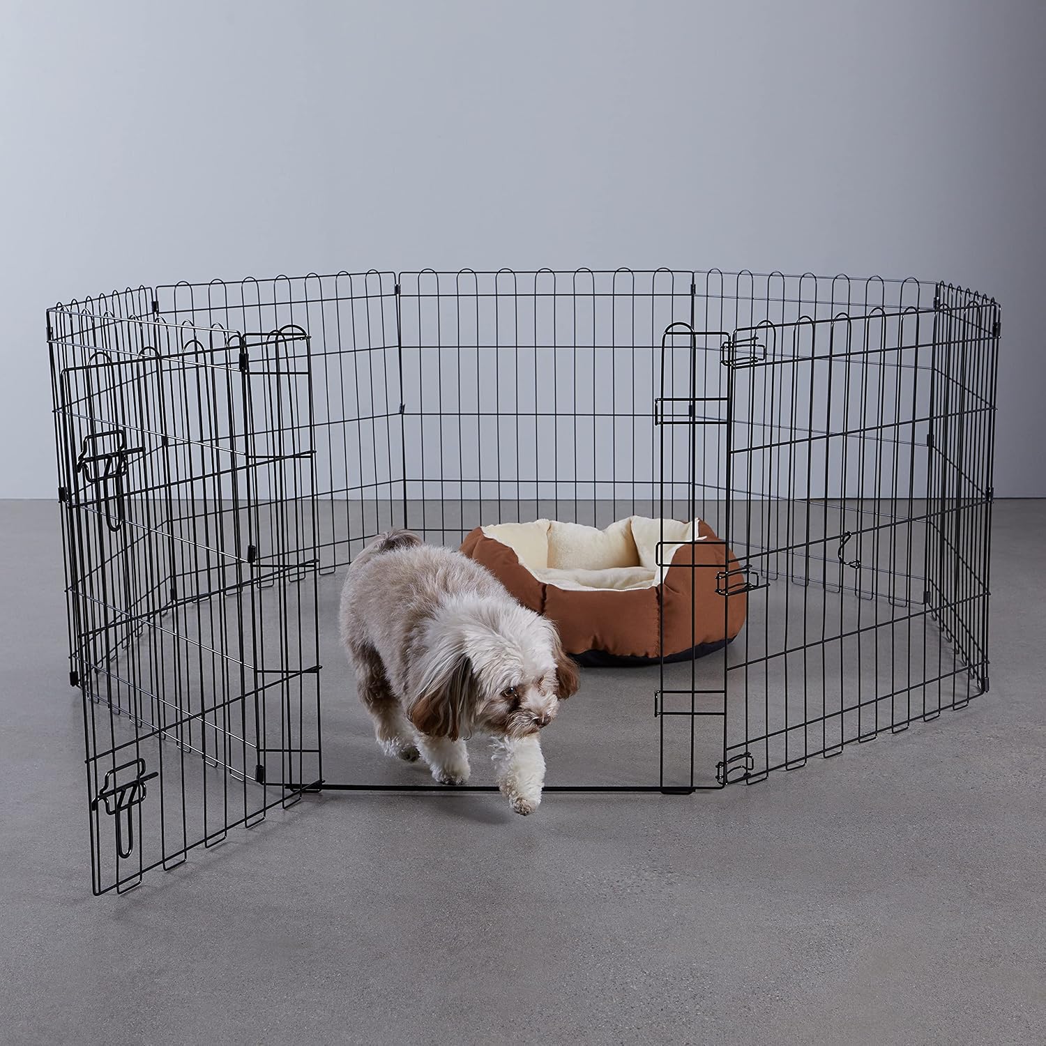 Amazon Basics Foldable Metal Exercise Pet Play Pen for Dogs, Fence Pen, Single Door, 60 x 60 x 24 Inches