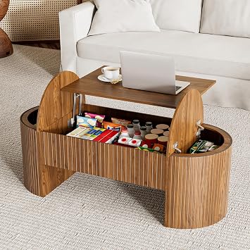 Oval Lift Top Coffee Table with Side Hidden Storage, 47" Walnut