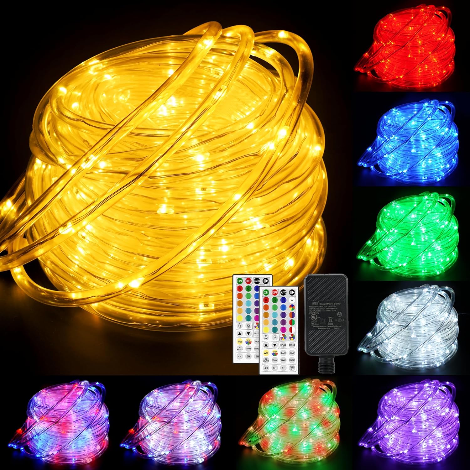 StarryEver 66ft 200LED Rope Light Outdoor String Lights, 24 Colors+Warm White Outdoor LED Lights Plug in, RGB Color Changing Fairy Light with Remote Rope Lighting for Camping Garden Patio Décor