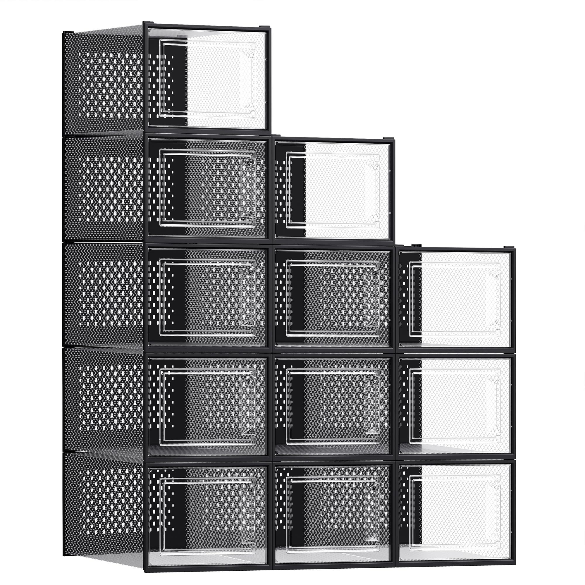 SONGMICS Shoe Boxes, Clear Plastic Sneaker Box, Pack of 12