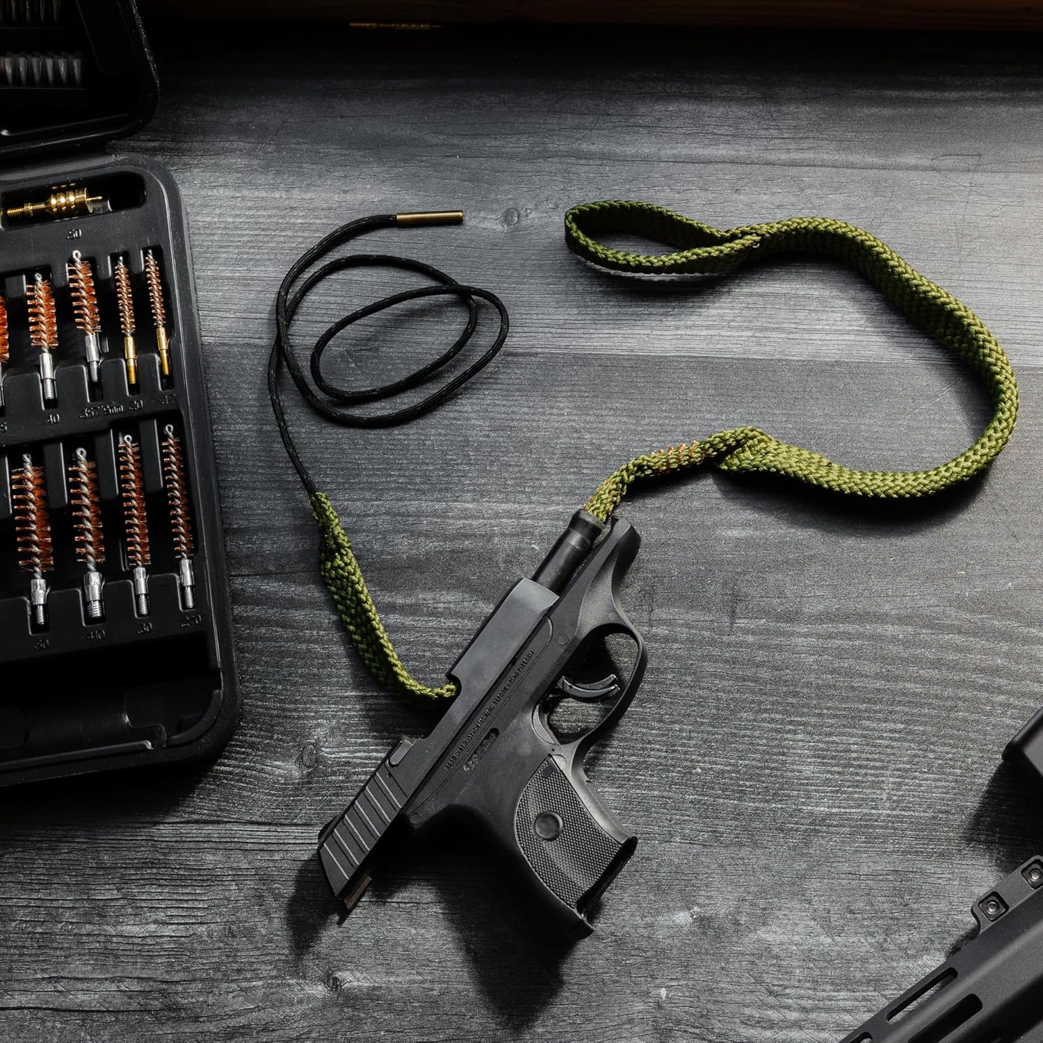 Elite Universal Gun Cleaning Kit for All Guns, Gun Brushes for Pistol Handgun Shotgun Rifle, Durable Brass Rods, 9mm Bore Rope, Oil Bottle, Brushes, Brass Jags, Carrying Case Gun Accessories for Men