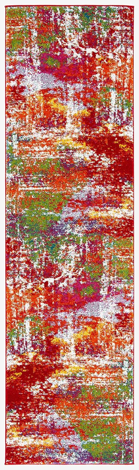 SAFAVIEH Watercolor Collection Runner Rug - 2'3" x 8', Orange & Green, Modern Boho Abstract Design, Non-Shedding & Easy Care, Ideal for High Traffic Areas in Living Room, Bedroom (WTC695D)