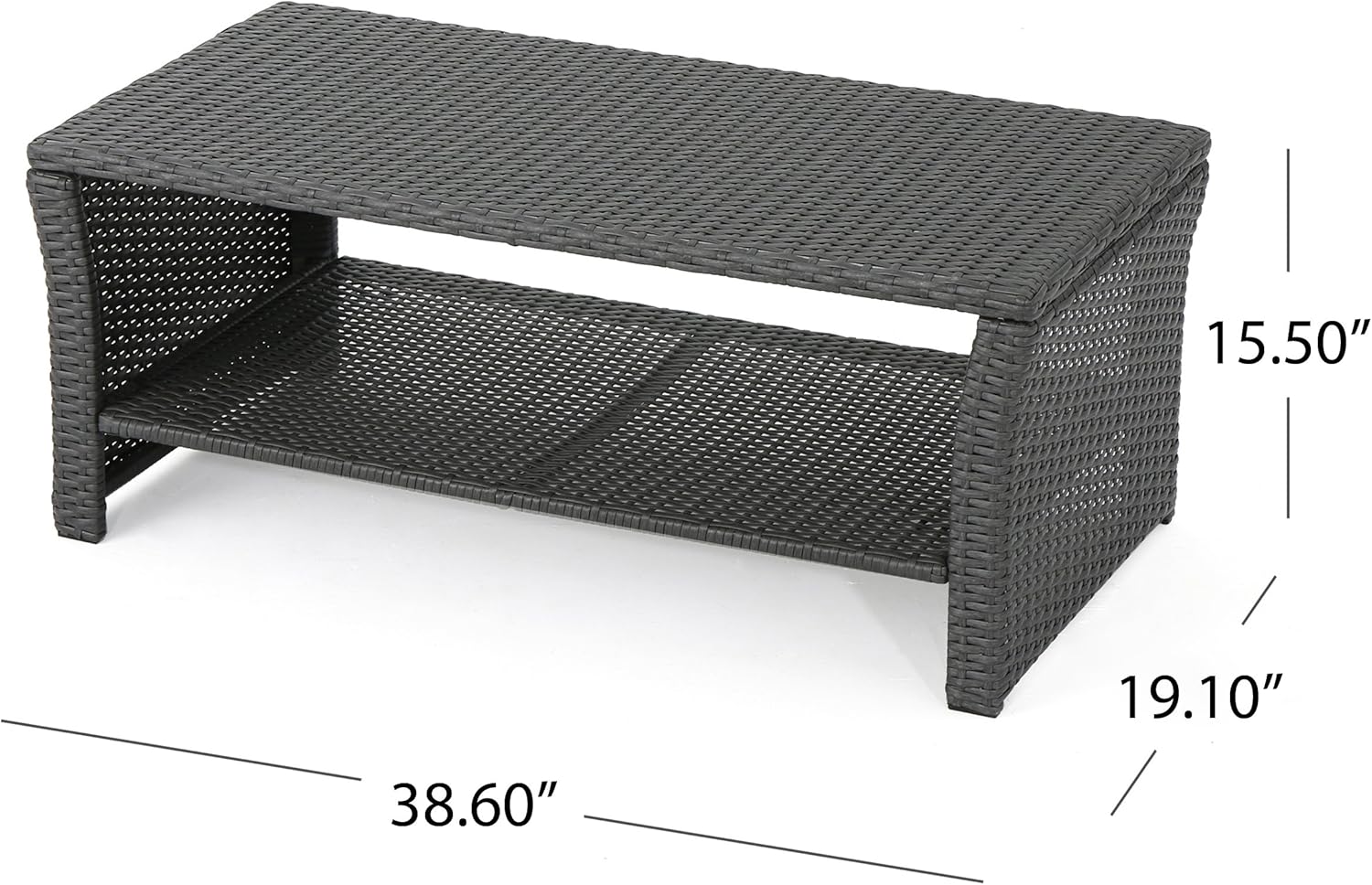 2 Tier Rattan Coffee Table, Outdoor Rectangle Patio Coffee Table with Storage for Patio Balcony Porch Deck