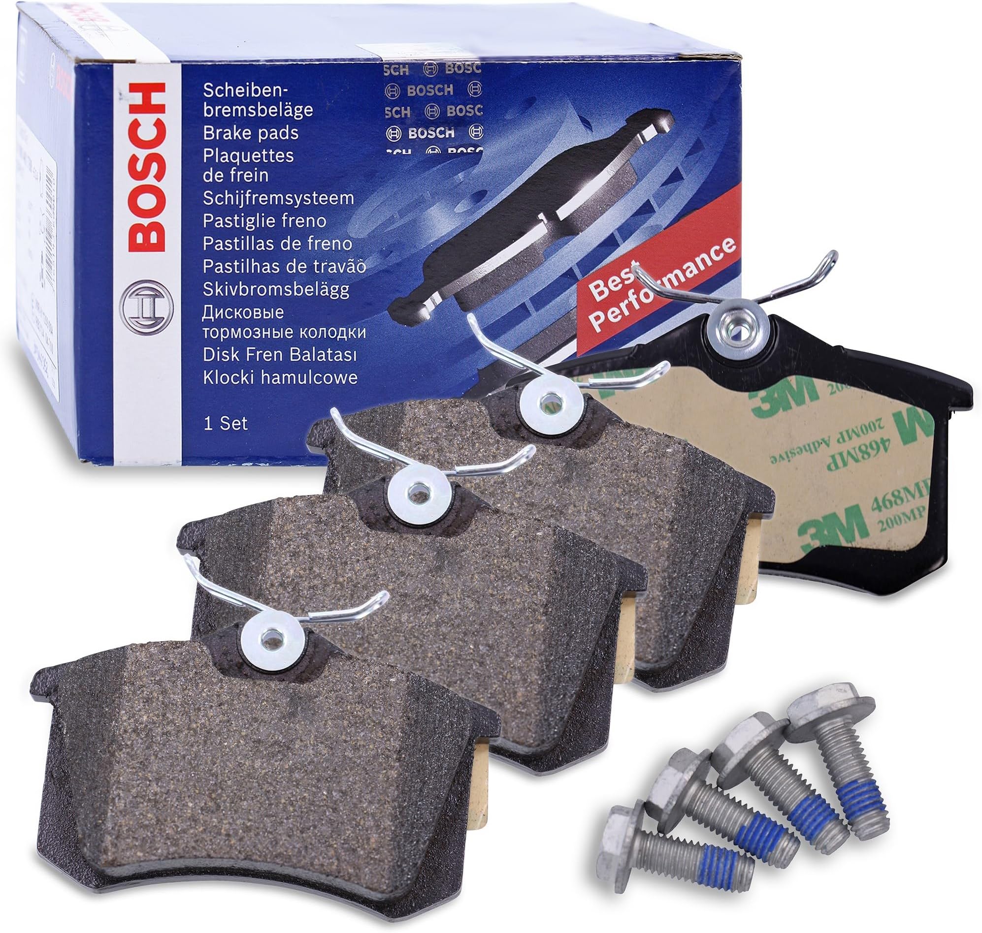 BP617 - Brake Pads Car Rear Axle - Bosch Quality - Reduced Noise and Dust - ECE-R90 Certified - Copper-Free - 1 Set of 4 Pads - With Accessories