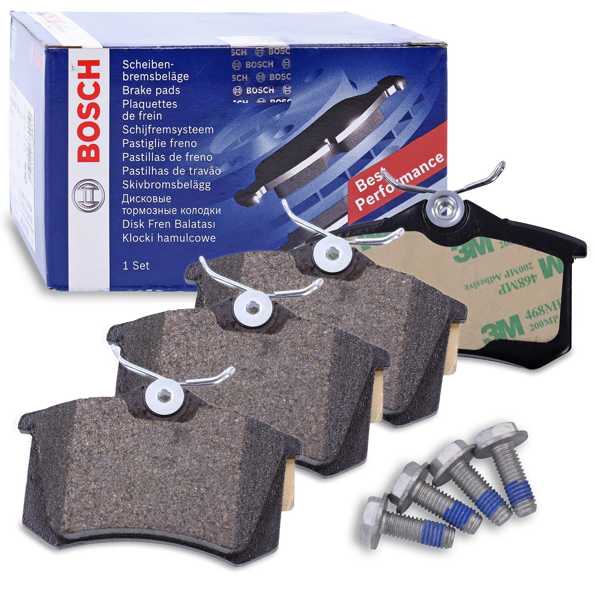 Bosch BP617 - Brake Pads Car Rear Axle - Bosch Quality - Reduced Noise and Dust - ECE-R90 Certified - Copper-Free - 1 Set of 4 Pads - With Accessories
