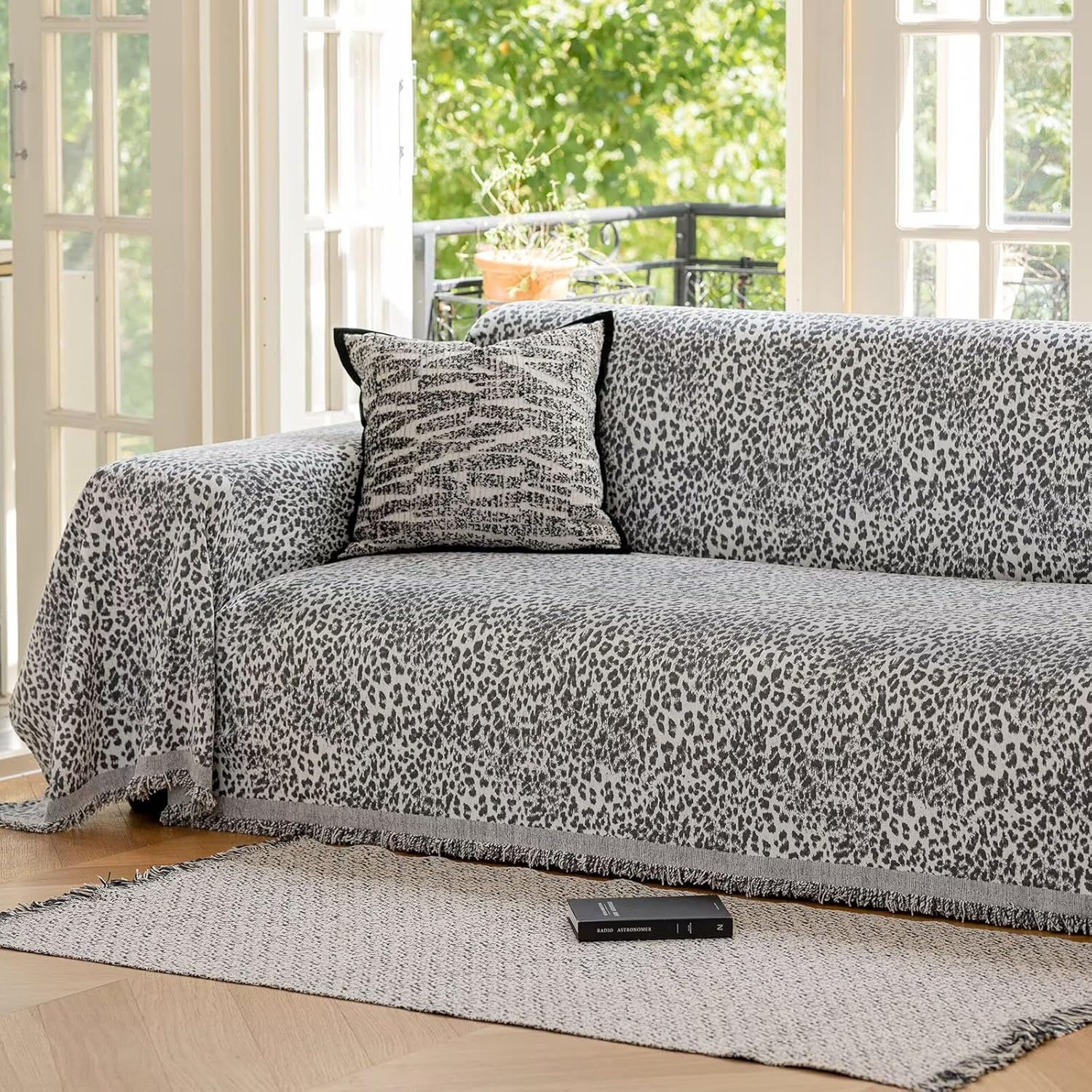 Grey Chenille Couch Cover for Sofa Protector Washable,Leopard Print Jacquard Soft Sofa Slipcover for 2 Cushion Sectional Couch,Luxury Style Cover Blanket for Living Room Pet Friendly 71"×118"