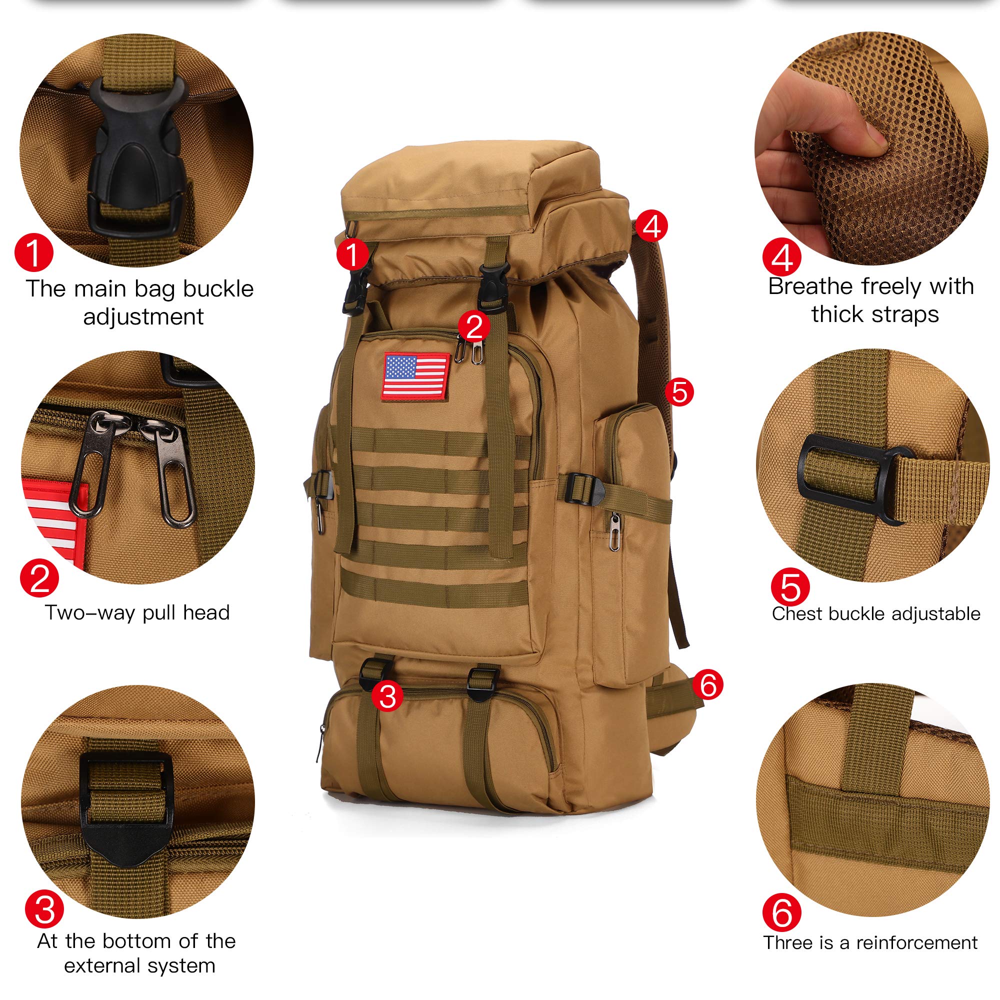 70L Campeggio Escursionismo Militare Zaino Tattico Outdoor Impermeabile Regolabile Borse Sportive