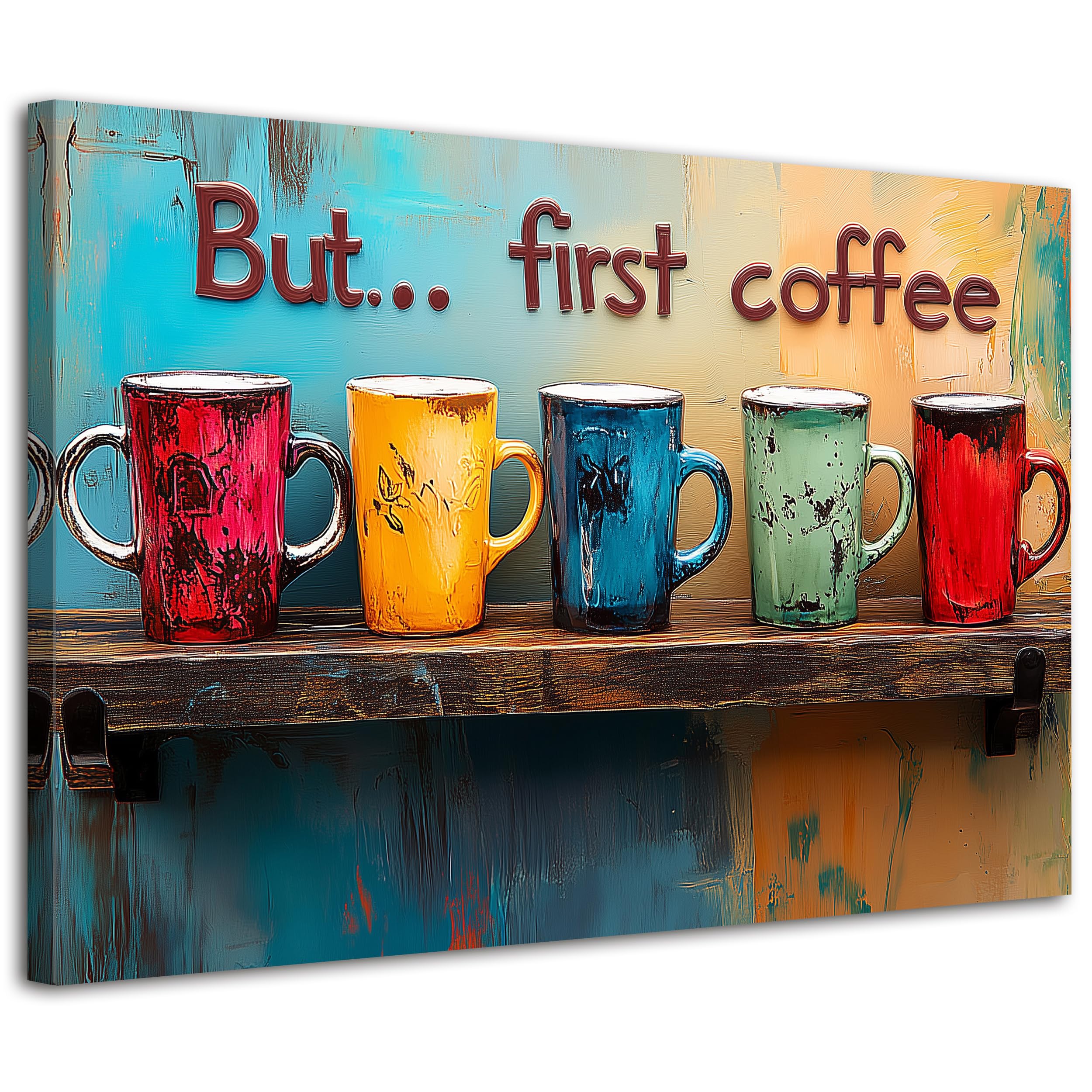 Colorful Wall Art But First Coffee Sign Mug Picture Kitchen Wall Decor for Ding Room Decoration Abstract Family Bar Painting Prints 24x36” Coffee