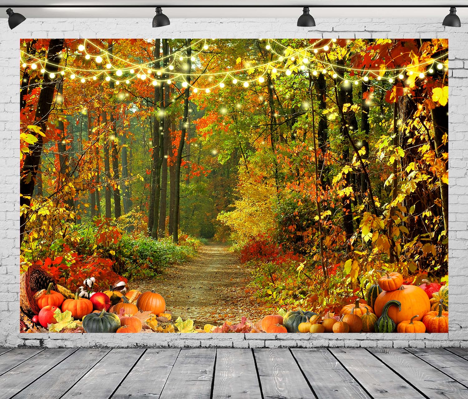Thanksgiving Fotohintergrund 183x109 Cm – Herbstmotiv Mit Kürbissen & Ahornblättern