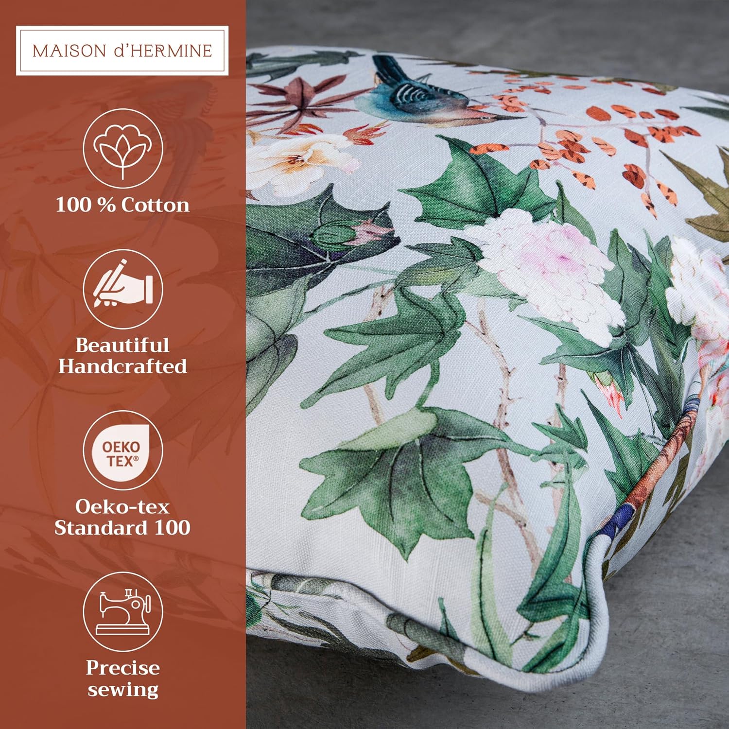 Maison d' Hermine Decorative Pillow Covers 20 x 20 inch Square 100% Cotton Throw Pillow Covers with Invisible Zipper for Living Room Couch Chair Sofas Gifts for Mothers Day - Hokuzai - Grey